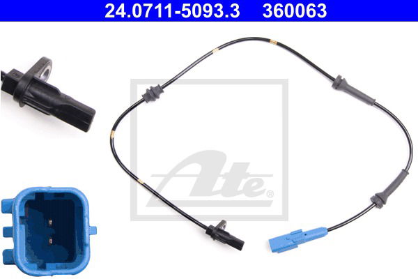 Sensor, Raddrehzahl Hinterachse ATE 24.0711-5093.3 von ATE