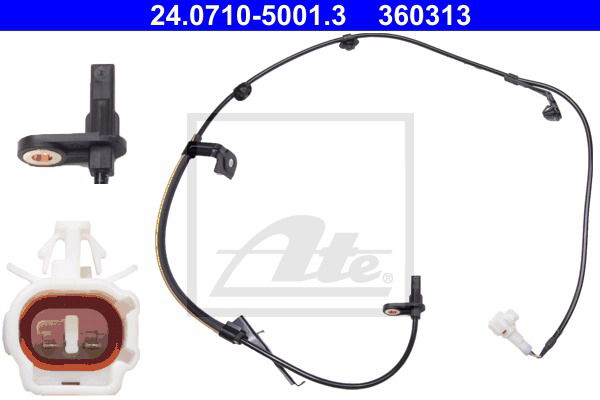 Sensor, Raddrehzahl Vorderachse rechts ATE 24.0710-5001.3 von ATE