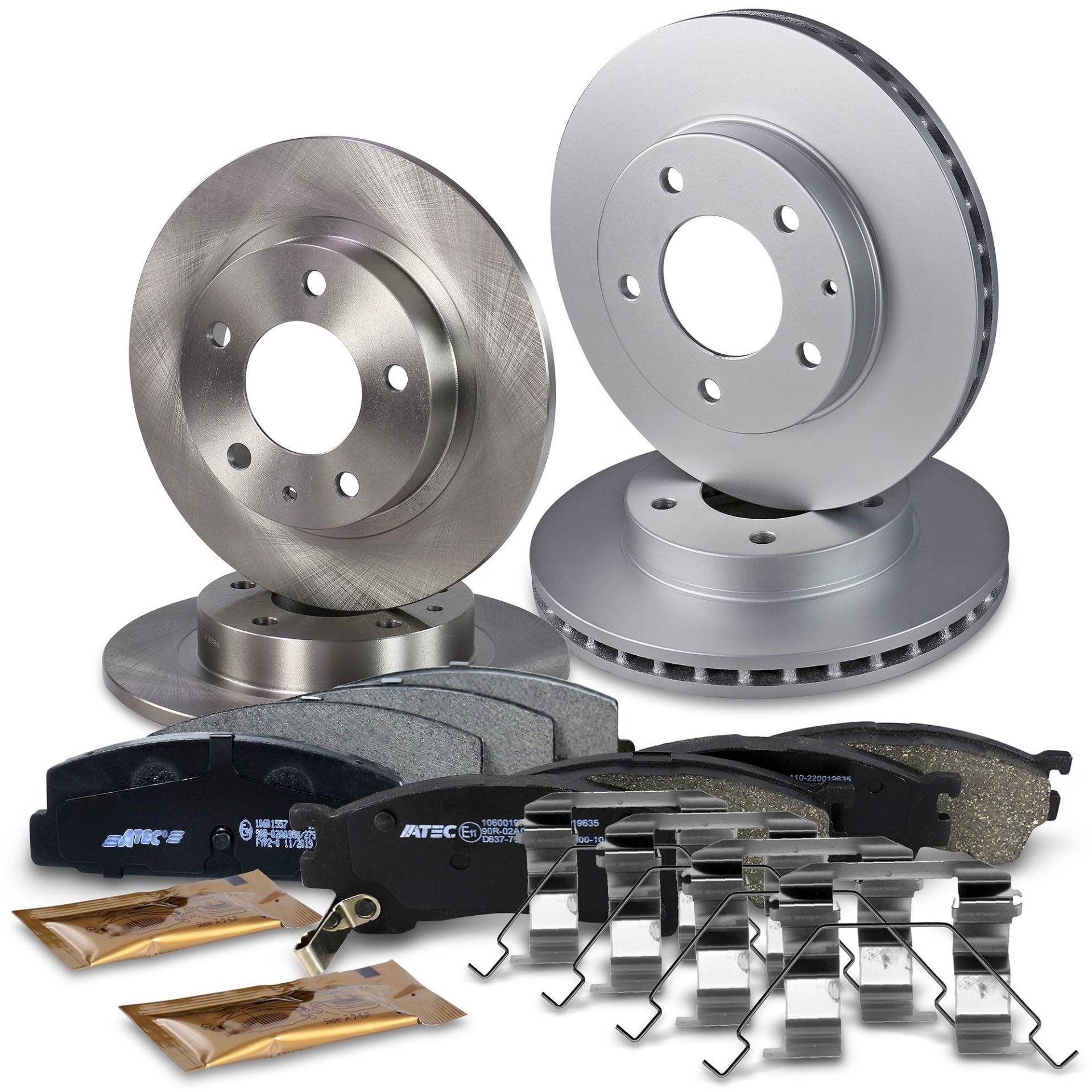 BESTPRICE Bremsenset inkl. Bremsscheiben vorne Ø 261 mm + hinten Ø 258 mm + Bremsbeläge vorne und hinten, Kompatibel mit MAZDA 626 V (GF), 626 V Hatchback (GF), 626 V Station Wagon (GW), PREMACY (CP) von ATEC Germany