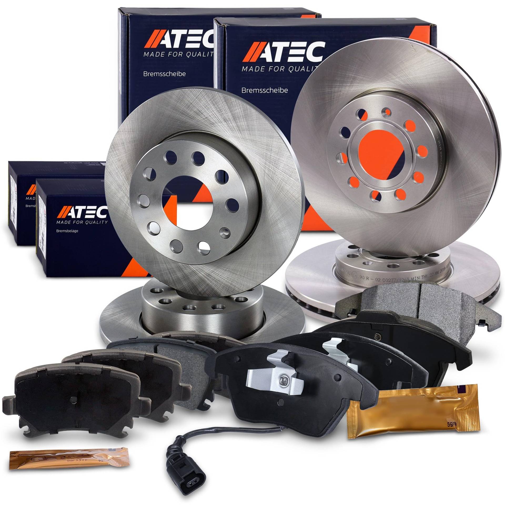 ATEC Germany Bremsenset inkl. Bremsscheiben Vorne Ø 288 mm Belüftet + Hinten Ø 260 mm Voll + Bremsbeläge Vorne & Hinten von ATEC Germany