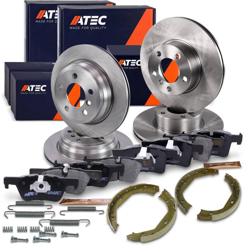 ATEC Germany Bremsenset inkl. Bremsscheiben Vorne Ø 312 mm Belüftet + Hinten Ø 300 mm Belüftet + Bremsbeläge Vorne & Hinten + Bremsbacken Hinten von ATEC Germany