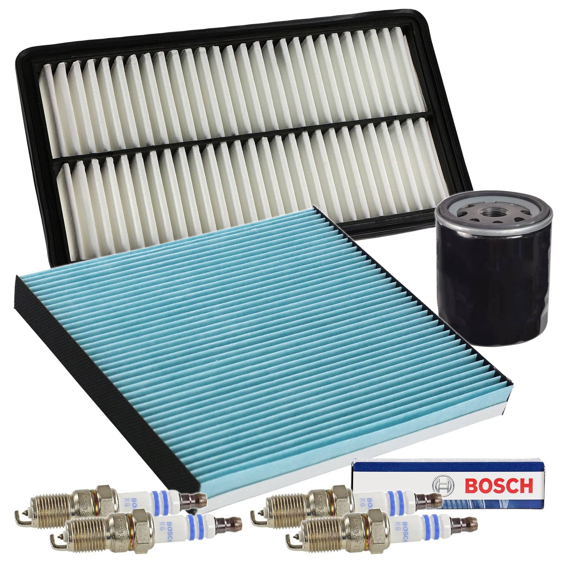 Inspektionspaket SET C 1x Ölfilter 1x Luftfilter 1x Innenraumfilter 4x BOSCH Zündkerze Super plus HR7KPP33+ von IUSOT