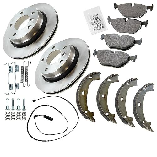 BESTPRICE Bremsenset Hinterachse inkl. Bremsscheiben Ø 160 mm Belüftet + Bremsbeläge hinten und Bremsbacken hinten + Verschleißkontakt, Kompatibel mit BMW 3er (E46) Cabrio Compact Coupe Touring von ATEC Germany