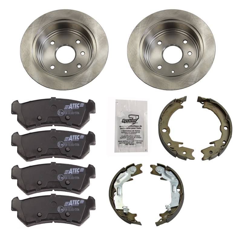 ATEC Germany Bremsenset Hinterachse inkl. Bremsscheiben Ø 258 mm Voll + Bremsbeläge Hinten + Bremsbacken Kompatibel mit CHEVROLET LACETTI (J200), DAEWOO LACETTI Schrägheck (KLAN), NUBIRA (J200) von ATEC Germany