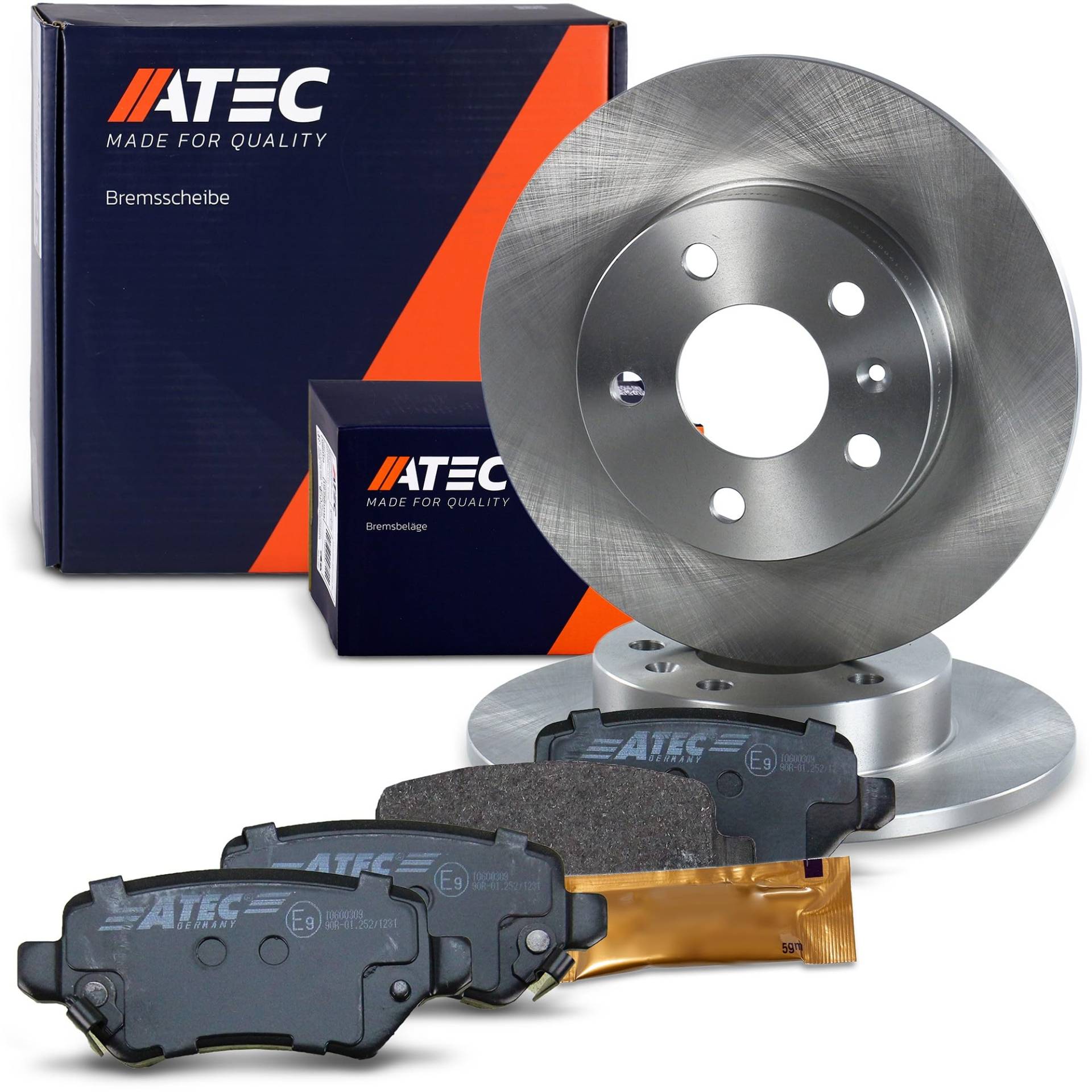 ATEC Germany Bremsenset Hinterachse inkl. Bremsscheiben Ø 264 mm Voll + Bremsbeläge Hinten Kompatibel mit OPEL ASTRA G, ASTRA H, COMBO, MERIVA A, MERIVA B, ZAFIRA B, ZAFIRA A von ATEC Germany