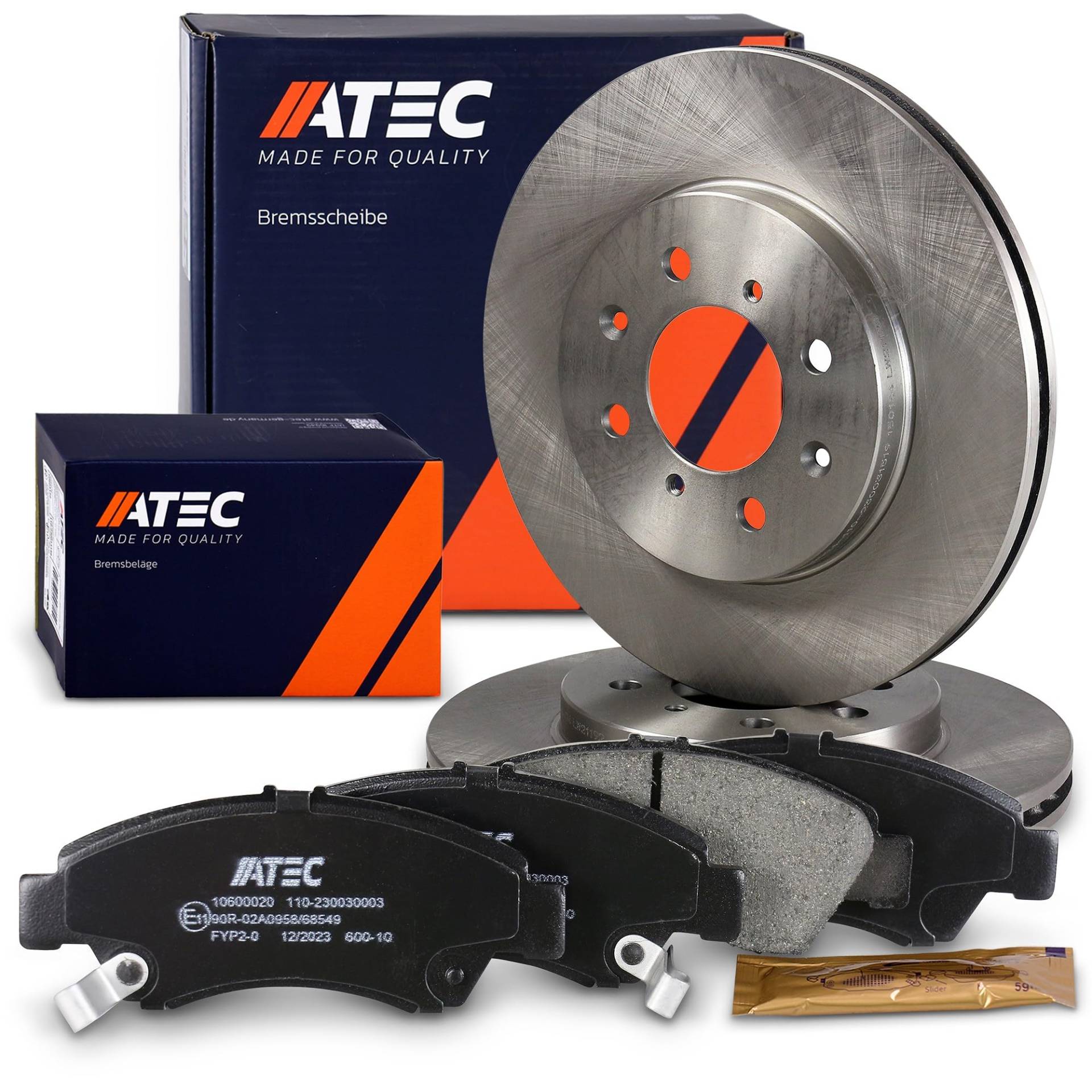 ATEC Germany Bremsenset Vorderachse inkl. Bremsscheiben Ø 258 mm Belüftet + Bremsbeläge Vorne Kompatibel mit HONDA JAZZ II (GD_, GE3, GE2), JAZZ III (GE_, GG_, GP_, ZA_) von ATEC Germany