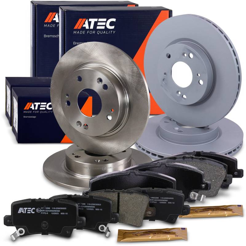 ATEC Germany Bremsenset inkl. Bremsscheiben Vorne Ø 282 mm Belüftet + Hinten Ø 260 mm Voll + Bremsbeläge Vorne & Hinten Kompatibel mit HONDA CIVIC VIII Hatchback (FN, FK) von ATEC Germany