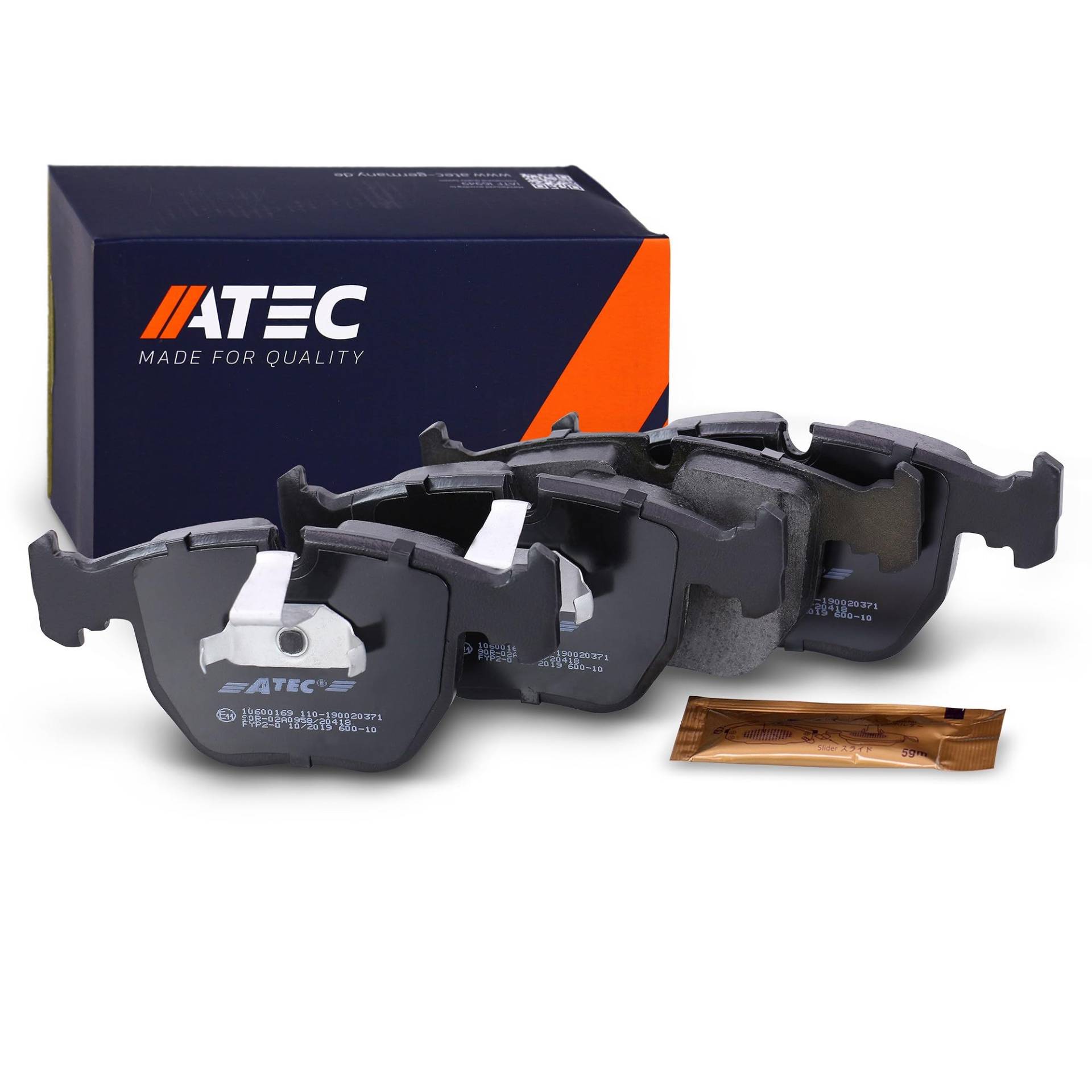 ATEC Germany Bremsbelagsatz Vorderachse, Bremsbeläge Bremsklötze vorne, 4 Stück, Kompatibel mit BMW 5er (E39), 5 Touring (E39), 7 (E38), X3 (E83), X5 (E53) von ATEC Germany