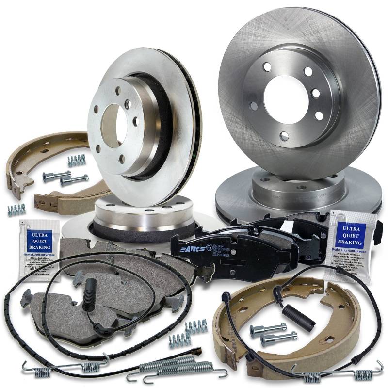 BESTPRICE Bremsenset inkl. Bremsscheiben vorne Ø 286 mm Belüftet + hinten Ø 276 mm Belüftet + Bremsbeläge vorne und Bremsbacken hinten Kompatibel mit BMW 3er (E46) Cabrio Compact Coupe Touring von ATEC Germany