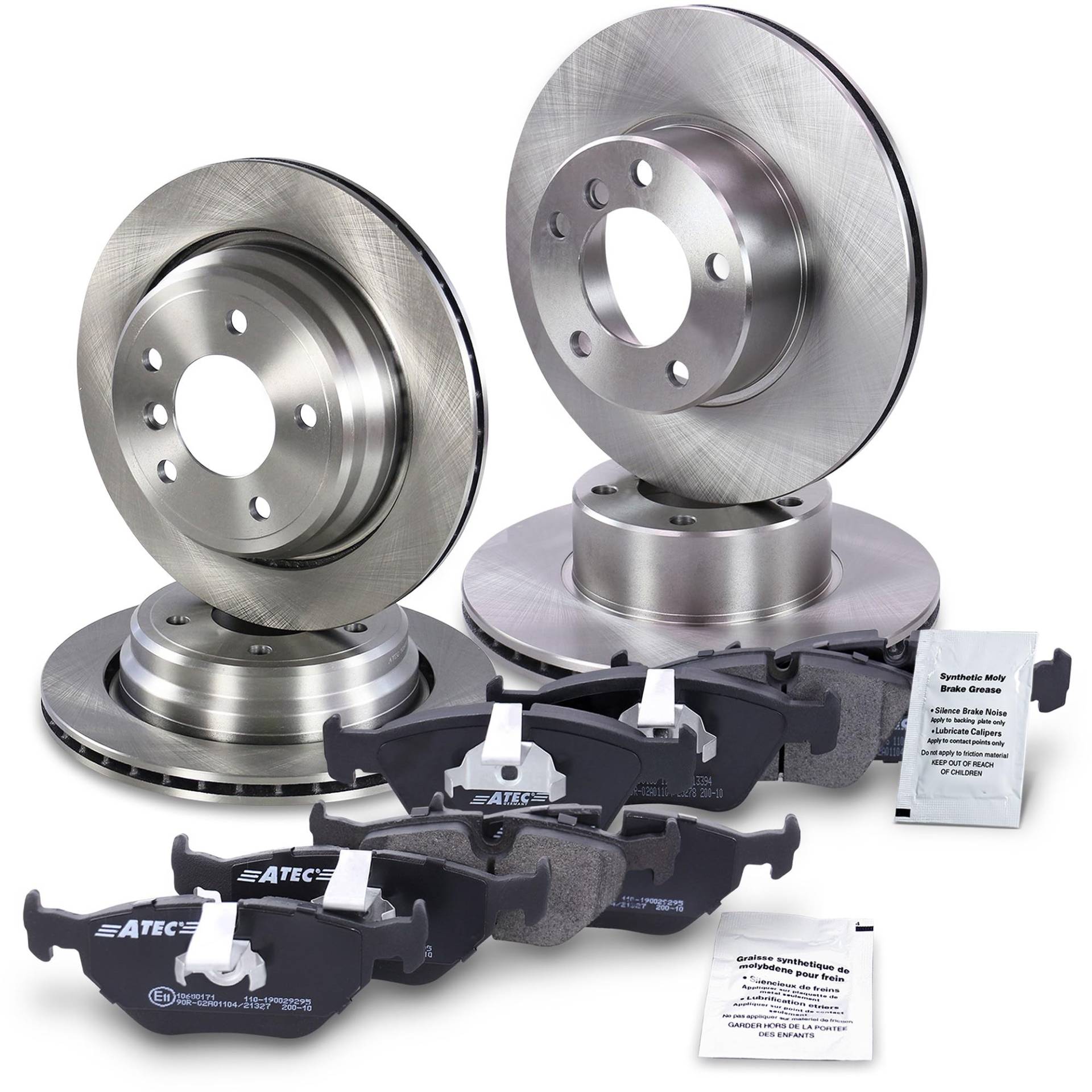 BESTPRICE Bremsenset inkl. Bremsscheiben vorne Ø 296 mm + hinten Ø 298 mm + Bremsbeläge vorne und hinten, Kompatibel mit BMW 5er (E39), 5 Touring (E39) von ATEC Germany