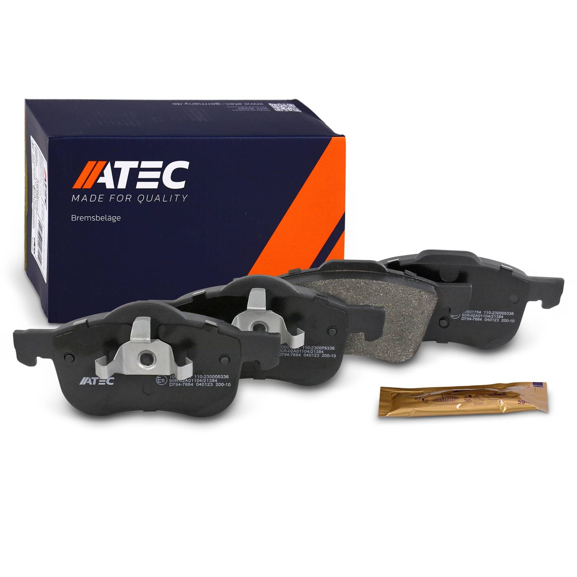 ATEC Germany Bremsbelagsatz Vorderachse, Bremsbeläge Bremsklötze vorne, 4 Stück, Kompatibel mit VOLVO S60 I (384), S70 (874), S80 I (184), V70 I (875, 876), V70 II (285), XC70 CROSS COUNTRY I (295) von ATEC Germany