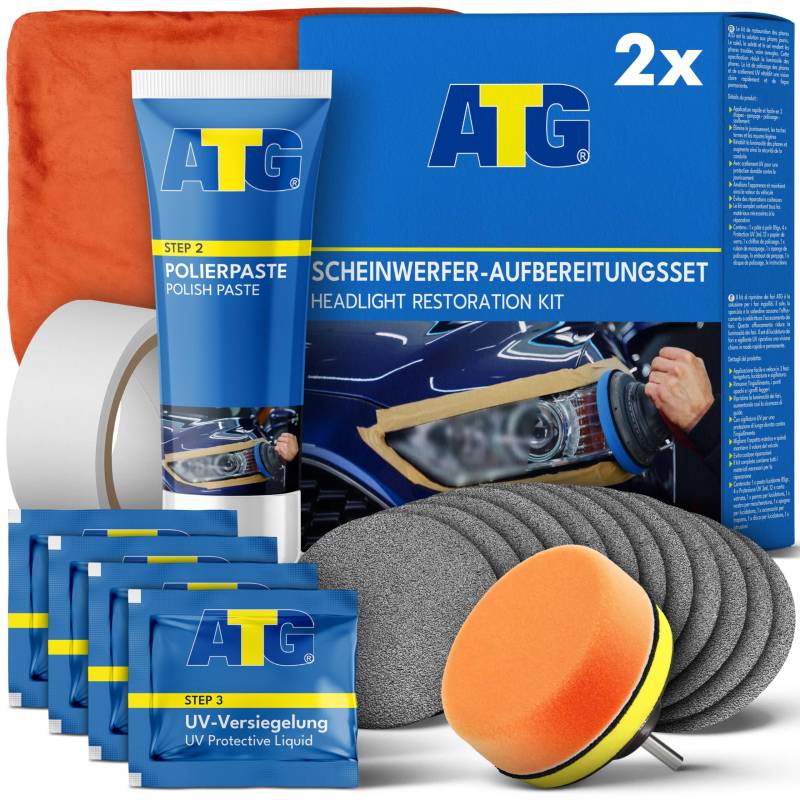 ATG® Scheinwerfer Aufbereitung Set - Universal Auto Scheinwerfer Polierset für Matte & Blinde Scheinwerfer - Schnelle & einfache Scheinwerfer Aufbereitung - Doppeltes Scheinwerfer Reparatur Set von ATG