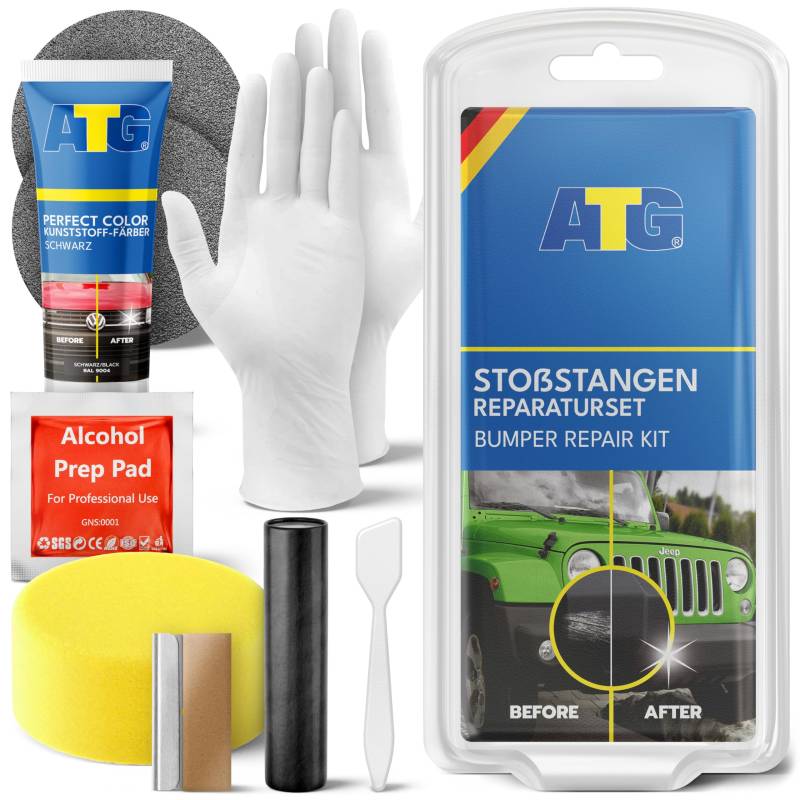 ATG® Kunststoff Reparaturset - Professionelles Stossstangen Reparaturset - Einfach & schnell Stoßstange reparieren - Auto Plastik Reparaturset - KFZ Pflege für Stoßstangen - Reparatur Set Schwarz von ATG