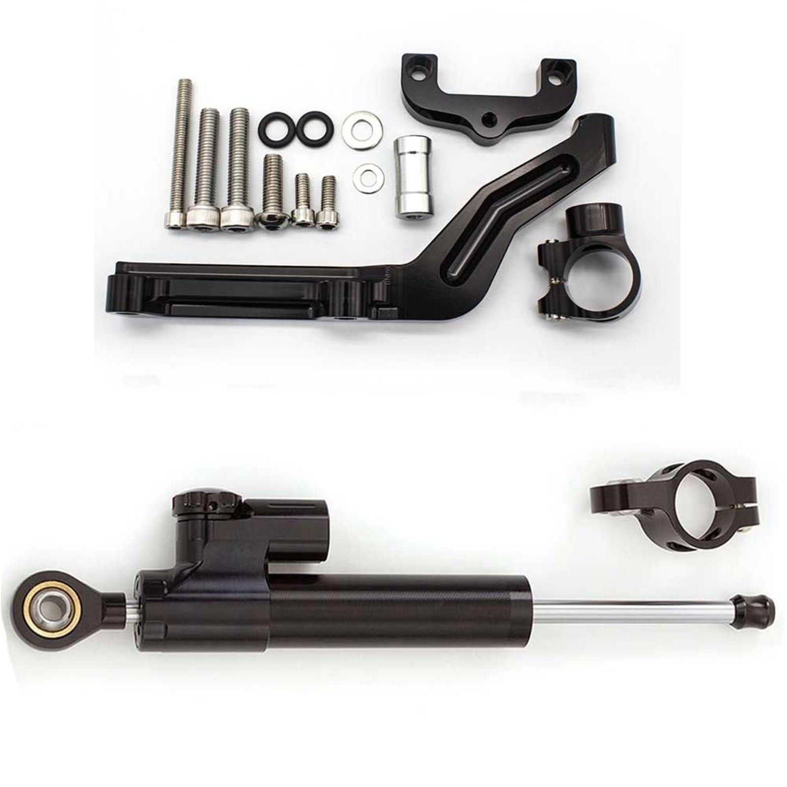 Dämpfer Lenkungsstabilisator Aluminium CNC Motorrad Stabilisator Dämpfer Lenkung Montage Halterung Halter Unterstützung Set Für Kawasaki Für Z650 2017-2018 Lenkungsdämpfer Motorräder Assy(Black) von ATGQBCF