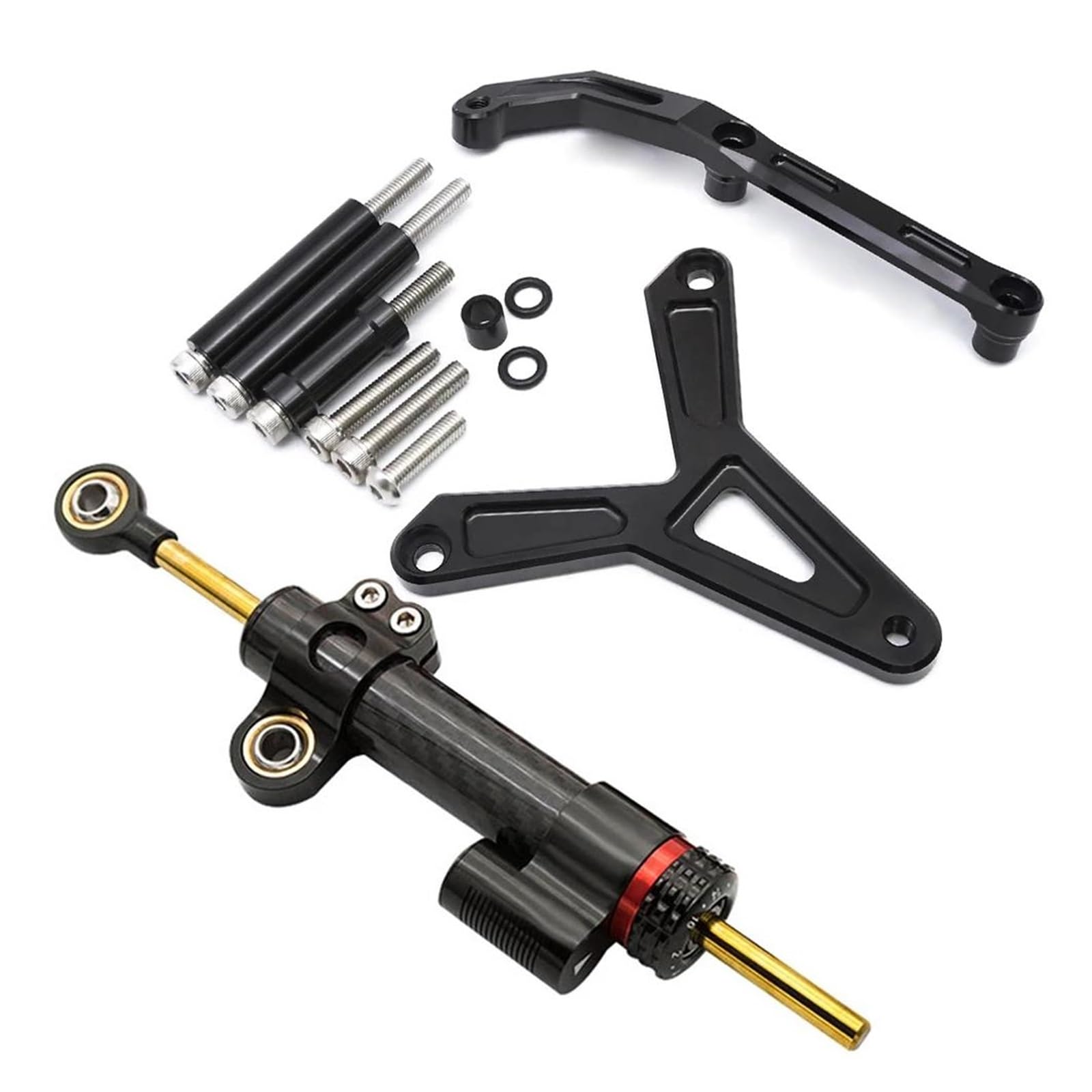 Dämpfer Lenkungsstabilisator Aluminium Carbon Motorrad Lenkung Dämpfer Stabilisator Halterung Montage Unterstützung Kit Für Tracer 900 GT 2021-2023 Lenkungsdämpfer Motorräder Assy(Carbon Black Set) von ATGQBCF