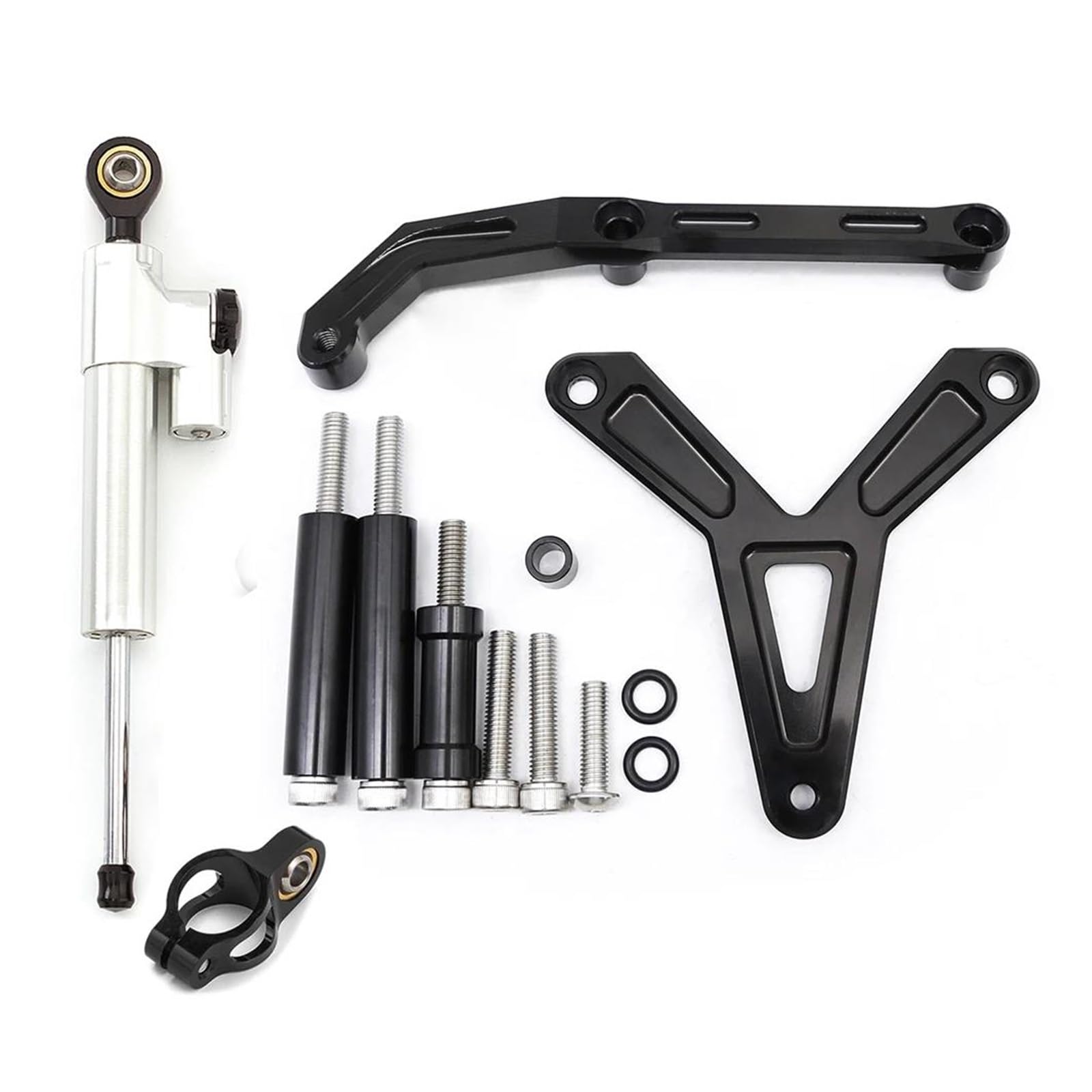 Dämpfer Lenkungsstabilisator Aluminium Carbon Motorrad Lenkung Dämpfer Stabilisator Halterung Montage Unterstützung Kit Für Tracer 900 GT 2021-2023 Lenkungsdämpfer Motorräder Assy(Silver Set) von ATGQBCF