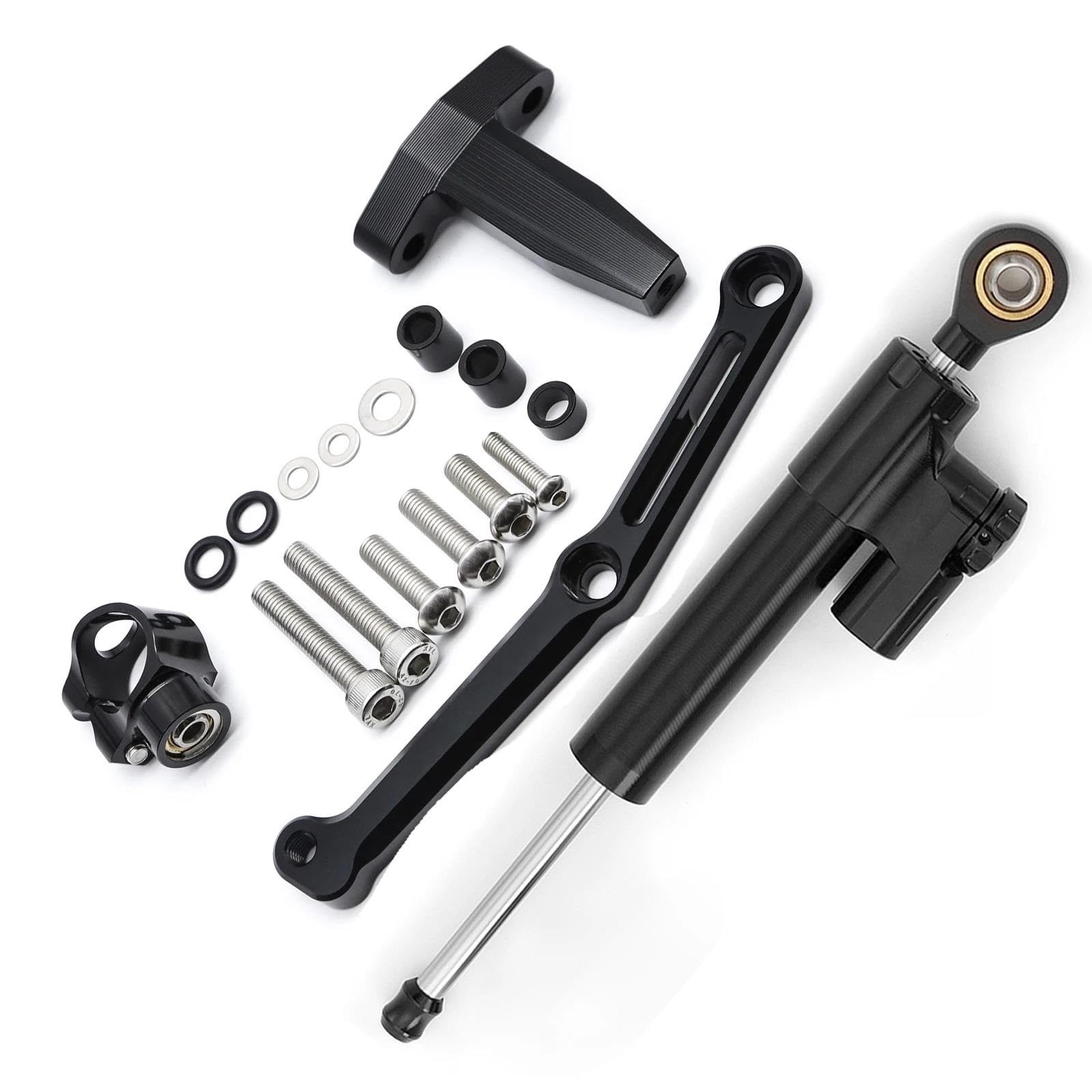 Dämpfer Lenkungsstabilisator Aluminium Lenkung Dämpfer Stabilisator Halterung Montage Unterstützung Kit Halter Für 752S 2019-2023 CNC Lenkungsdämpfer Motorräder Assy(Black Set) von ATGQBCF