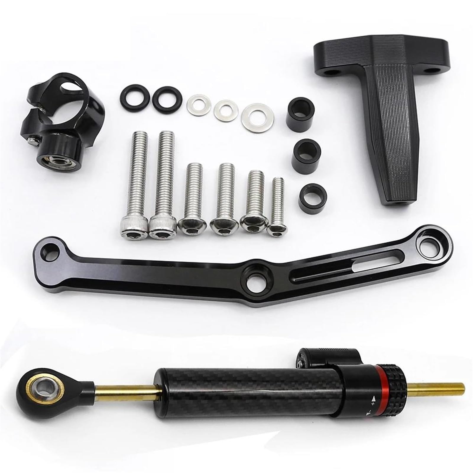 Dämpfer Lenkungsstabilisator Aluminium Lenkung Dämpfer Stabilisator Halterung Montage Unterstützung Kit Halter Für 752S 2019-2023 CNC Lenkungsdämpfer Motorräder Assy(Carbon Black Set) von ATGQBCF