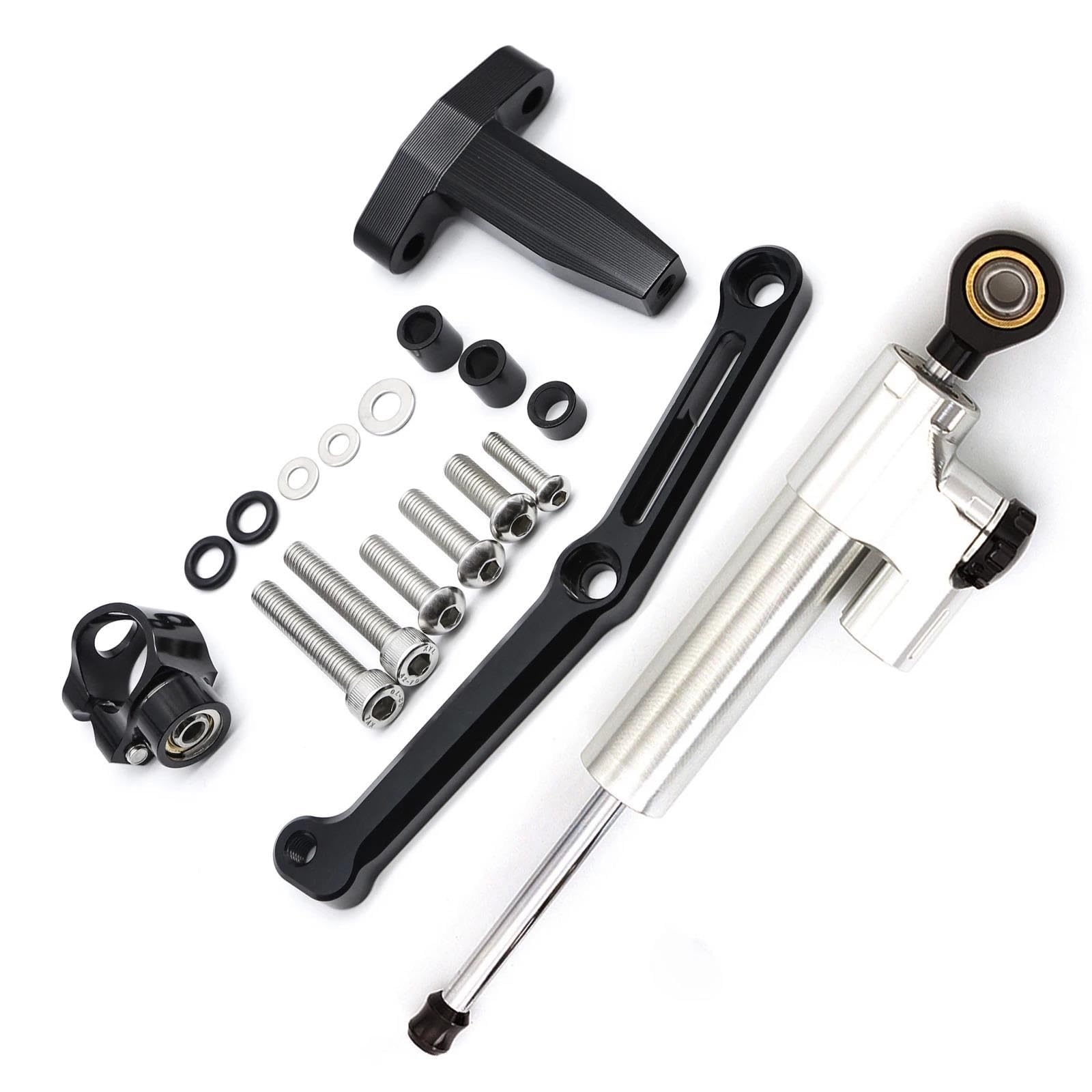 Dämpfer Lenkungsstabilisator Aluminium Lenkung Dämpfer Stabilisator Halterung Montage Unterstützung Kit Halter Für 752S 2019-2023 CNC Lenkungsdämpfer Motorräder Assy(Silver Set) von ATGQBCF