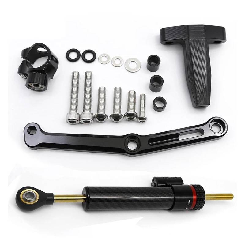 Dämpfer Lenkungsstabilisator Aluminium Lenkung Dämpfer Stabilisator Halterung Montage Unterstützung Kit Halter Für 752S 2019-2023 Lenkungsdämpfer Motorräder Assy(Carbon Black Set) von ATGQBCF