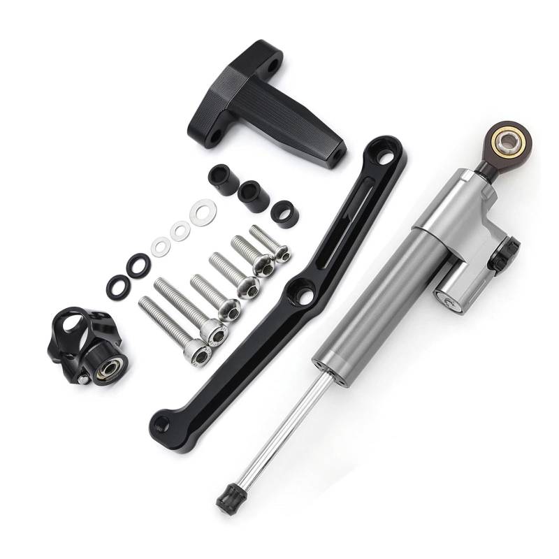 Dämpfer Lenkungsstabilisator Aluminium Lenkung Dämpfer Stabilisator Halterung Montage Unterstützung Kit Halter Für 752S 2019-2023 Lenkungsdämpfer Motorräder Assy(Gray Set) von ATGQBCF