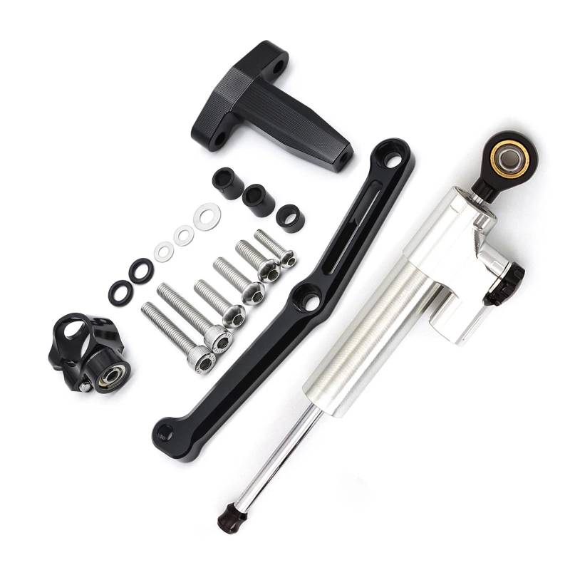 Dämpfer Lenkungsstabilisator Aluminium Lenkung Dämpfer Stabilisator Halterung Montage Unterstützung Kit Halter Für 752S 2019-2023 Lenkungsdämpfer Motorräder Assy(Silver Set) von ATGQBCF