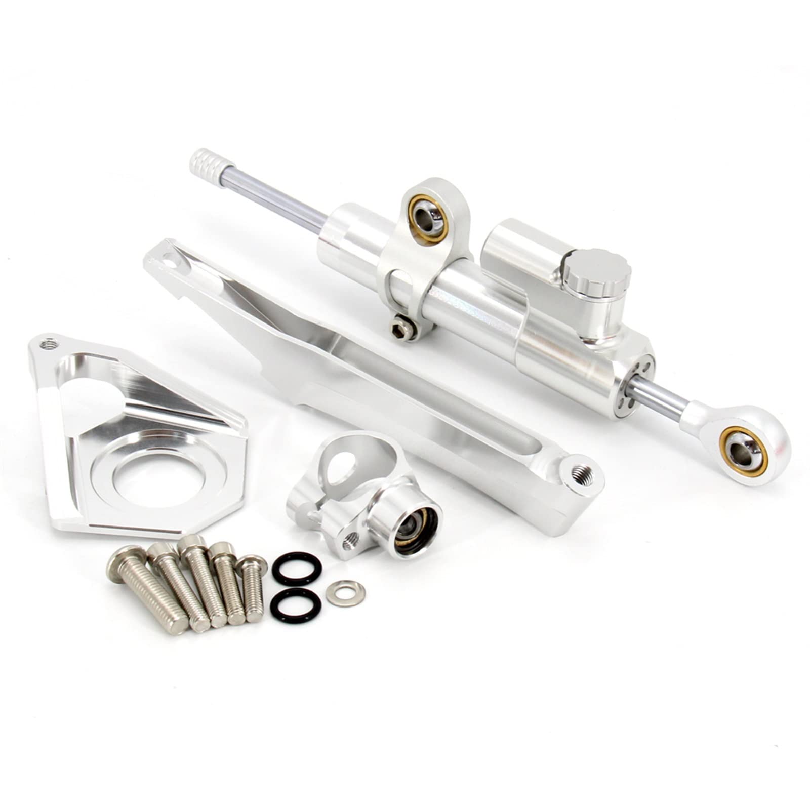 Dämpfer Lenkungsstabilisator CNC Aluminium Einstellbare Motorräder Lenkung Stabilisieren Für YZF R6 YZF600 2003-2005 Dämpfer Halterung Mount Kit Lenkungsdämpfer Motorräder Assy(Silver Set) von ATGQBCF