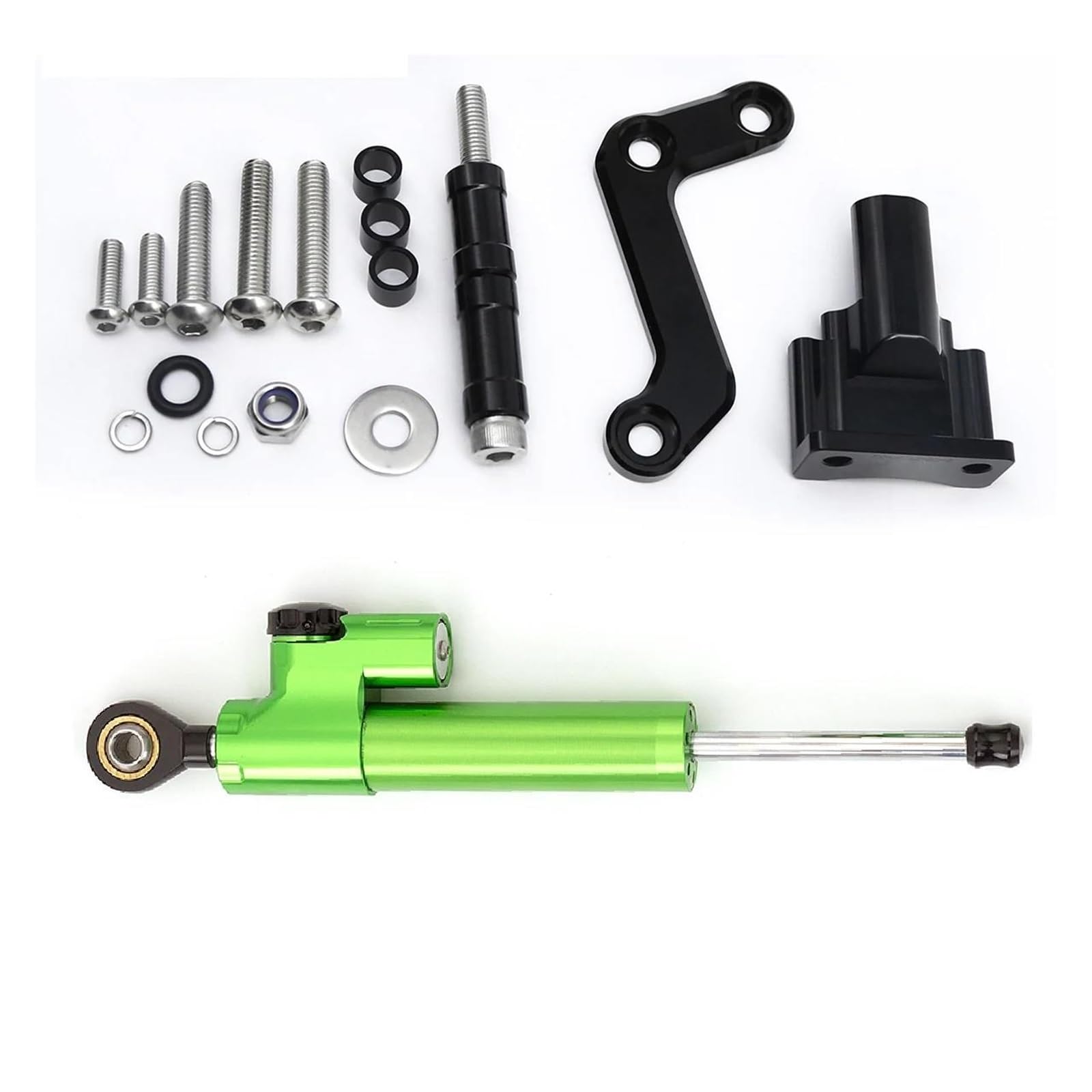 Dämpfer Lenkungsstabilisator Carbon Aluminium Motorrad Lenkung Dämpfer Stabilisator Halterung Montage Unterstützung Kit Halter Für MT-03 2020-2023 Lenkungsdämpfer Motorräder Assy(Green Set) von ATGQBCF