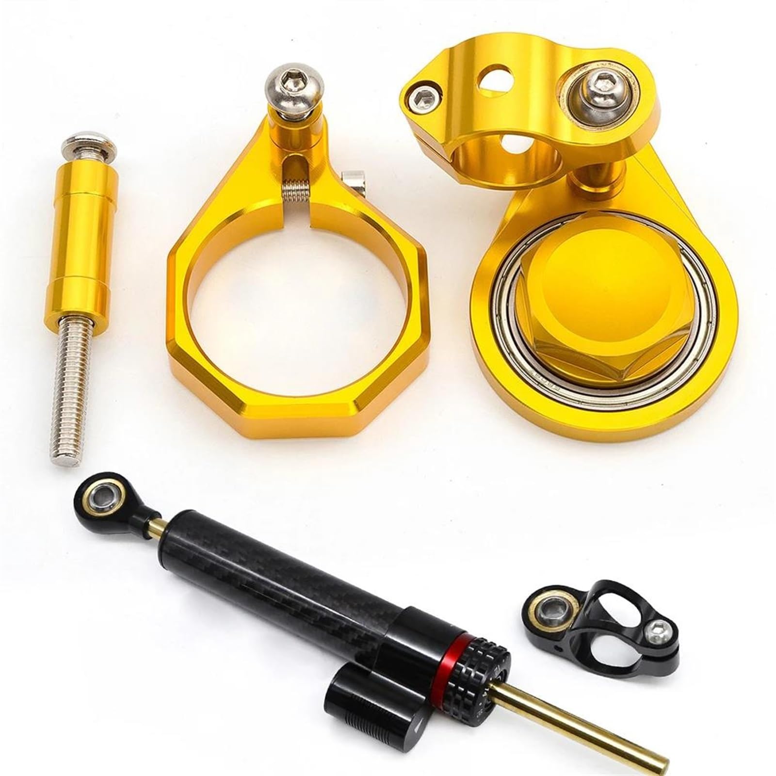 Dämpfer Lenkungsstabilisator Carbon Motorrad Aluminium Lenkung Dämpfer Stabilisator Montage Kit Für Suzuki Für GSXR600 GSXR750 2006-2010 CNC Lenkungsdämpfer Motorräder Assy(Carbon Gold) von ATGQBCF