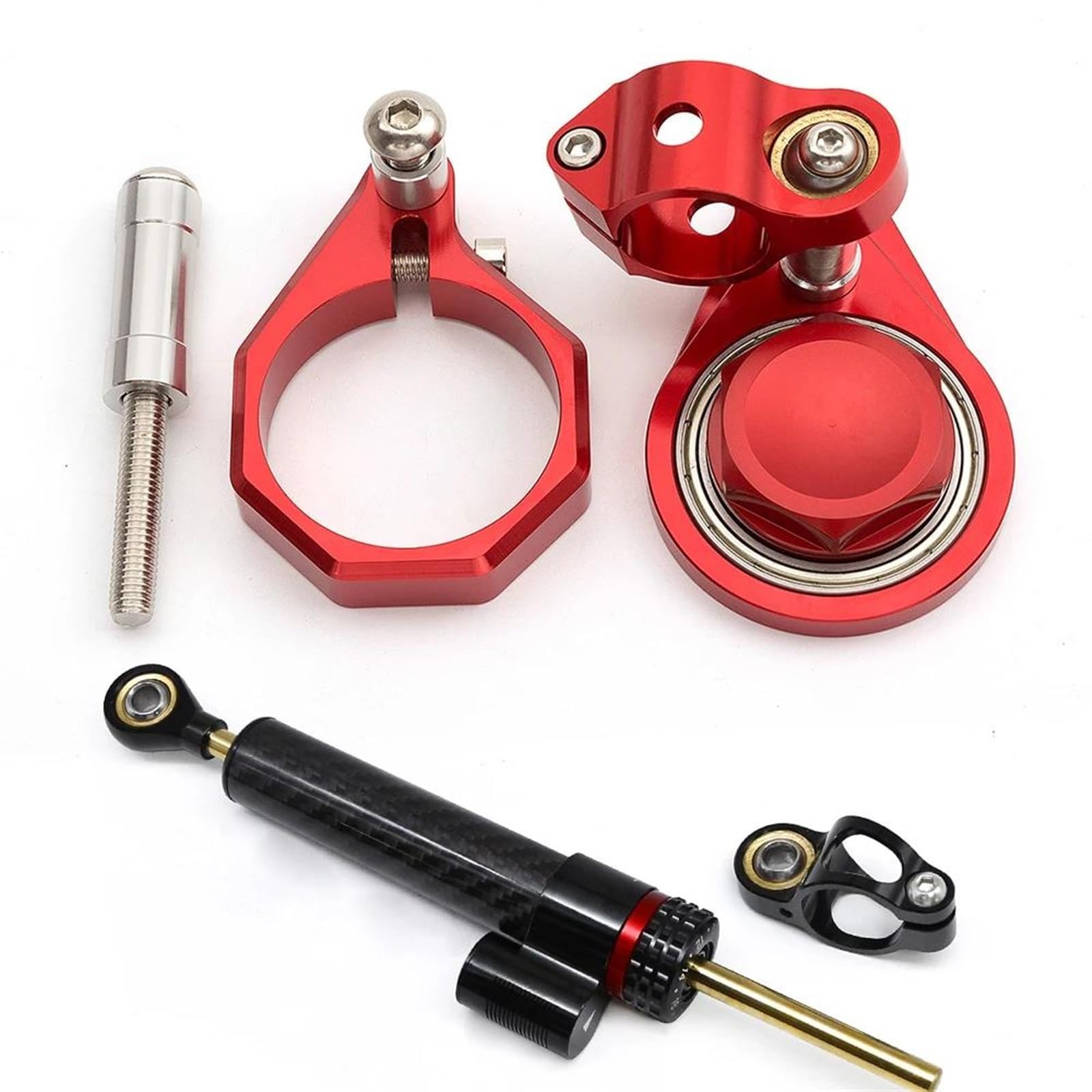 Dämpfer Lenkungsstabilisator Carbon Motorrad Aluminium Lenkung Dämpfer Stabilisator Montage Kit Für Suzuki Für GSXR600 GSXR750 2006-2010 CNC Lenkungsdämpfer Motorräder Assy(Carbon red) von ATGQBCF