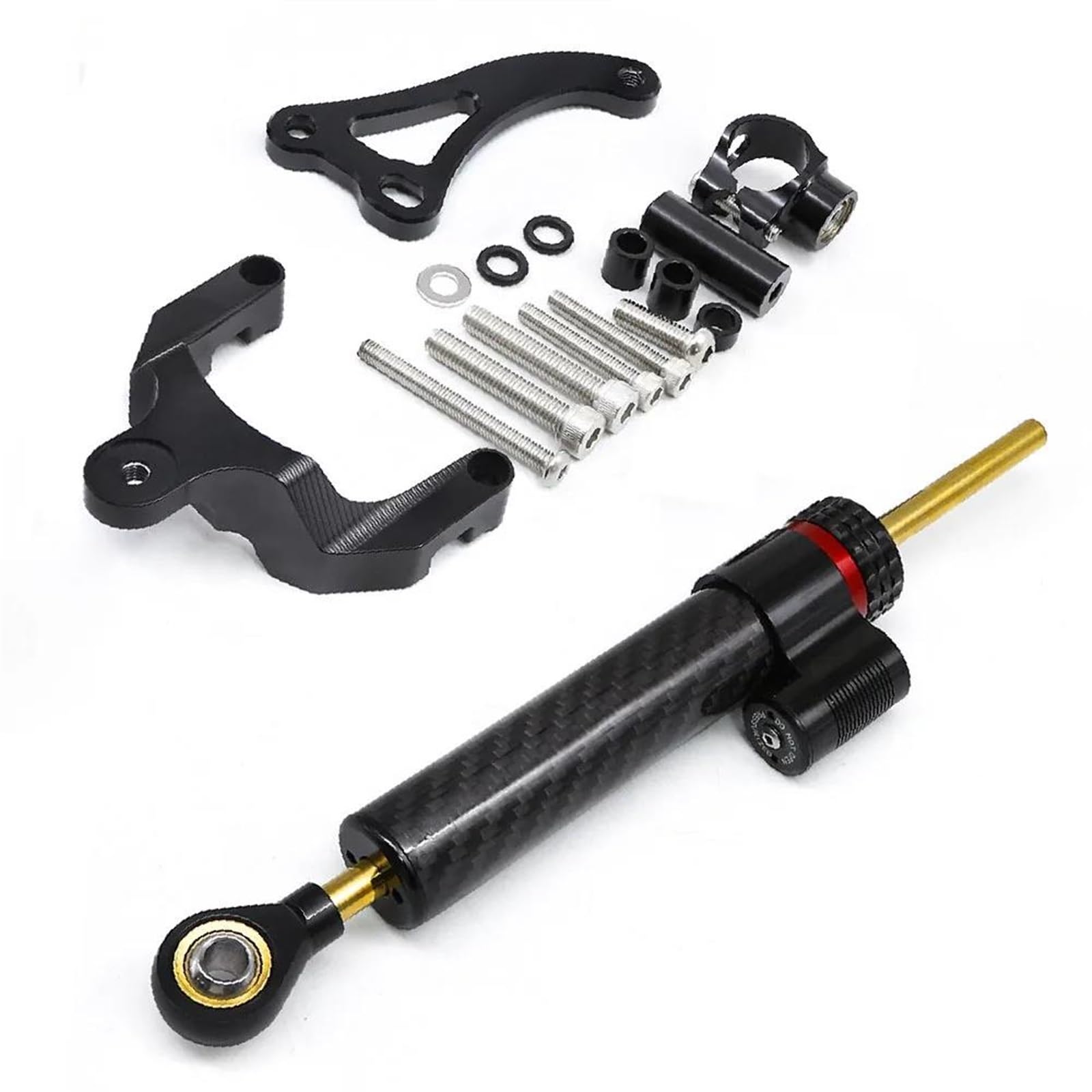 Dämpfer Lenkungsstabilisator Carbon Motorrad Lenkungsdämpfer Stabilisator Halterung CNC Aluminium Montage Support Kit Halter Für Suzuki Für GSR600 2006-2010 Lenkungsdämpfer Motorräder Assy(Black) von ATGQBCF