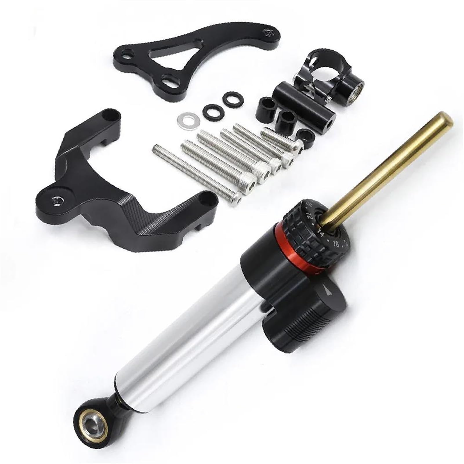 Dämpfer Lenkungsstabilisator Carbon Motorrad Lenkungsdämpfer Stabilisator Halterung CNC Aluminium Montage Support Kit Halter Für Suzuki Für GSR600 2006-2010 Lenkungsdämpfer Motorräder Assy(Silver) von ATGQBCF