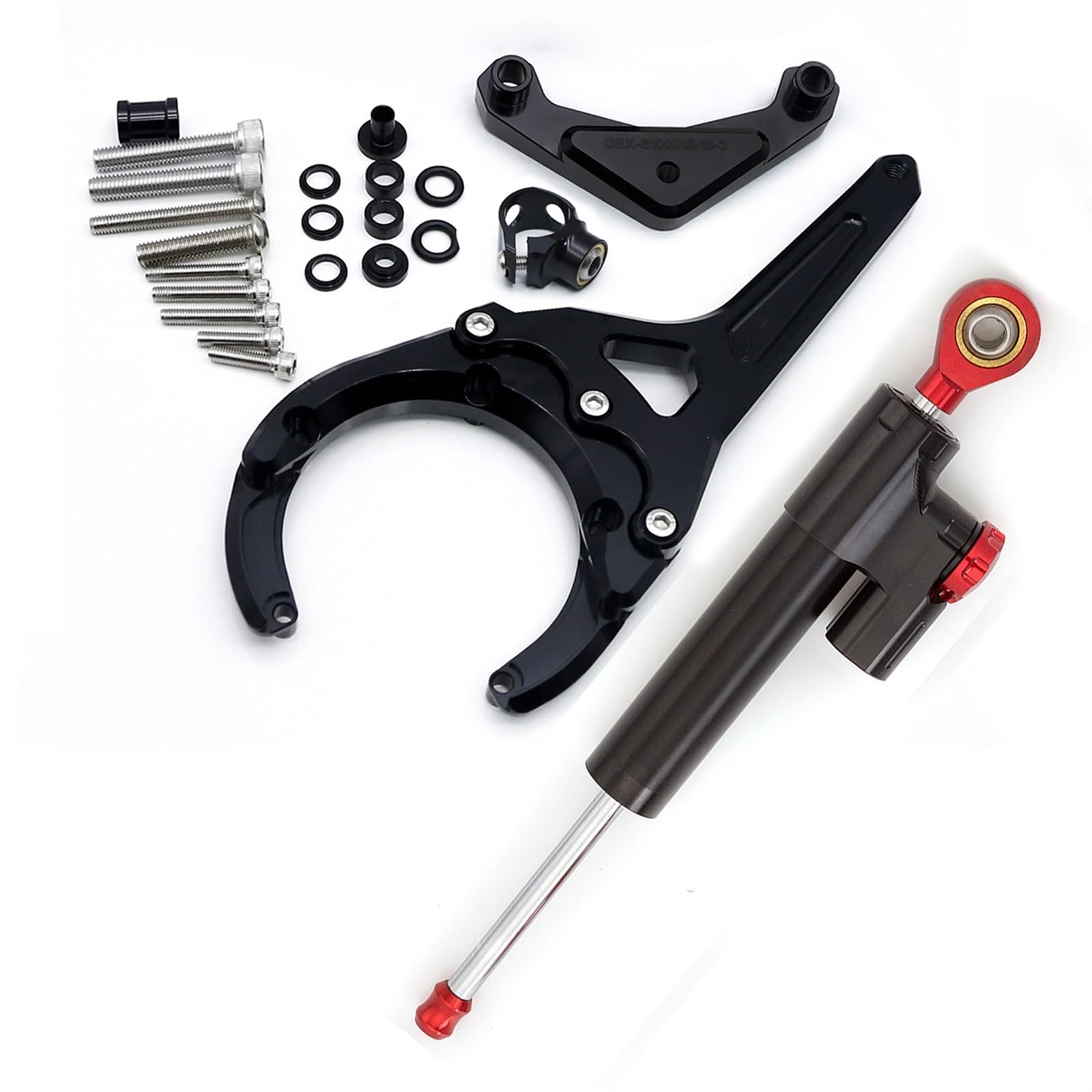 Dämpfer Lenkungsstabilisator Für Suzuki Für Gsxs1000/F 2016-2023 CNC Motorrad Stabilisator Lenkung Dämpfer Montage Halterung Unterstützung Kit Lenkungsdämpfer Motorräder Assy(Black red Set) von ATGQBCF