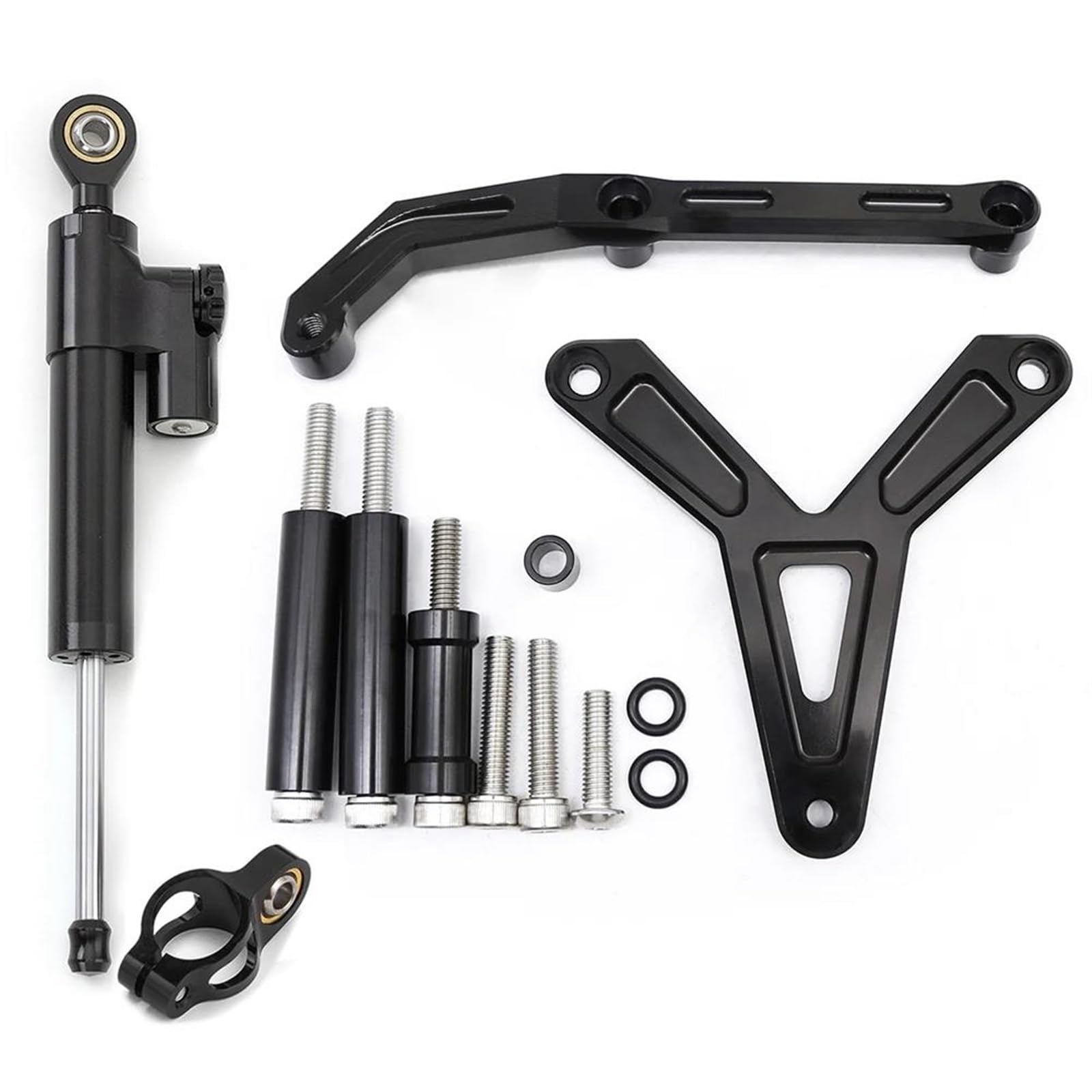 Dämpfer Lenkungsstabilisator Für Tracer 900 GT 2021-2023 Stabilisator Halterung Montage Unterstützung Kit CNC Aluminium Carbon Motorrad Lenkung Dämpfer Lenkungsdämpfer Motorräder Assy(Black Set) von ATGQBCF