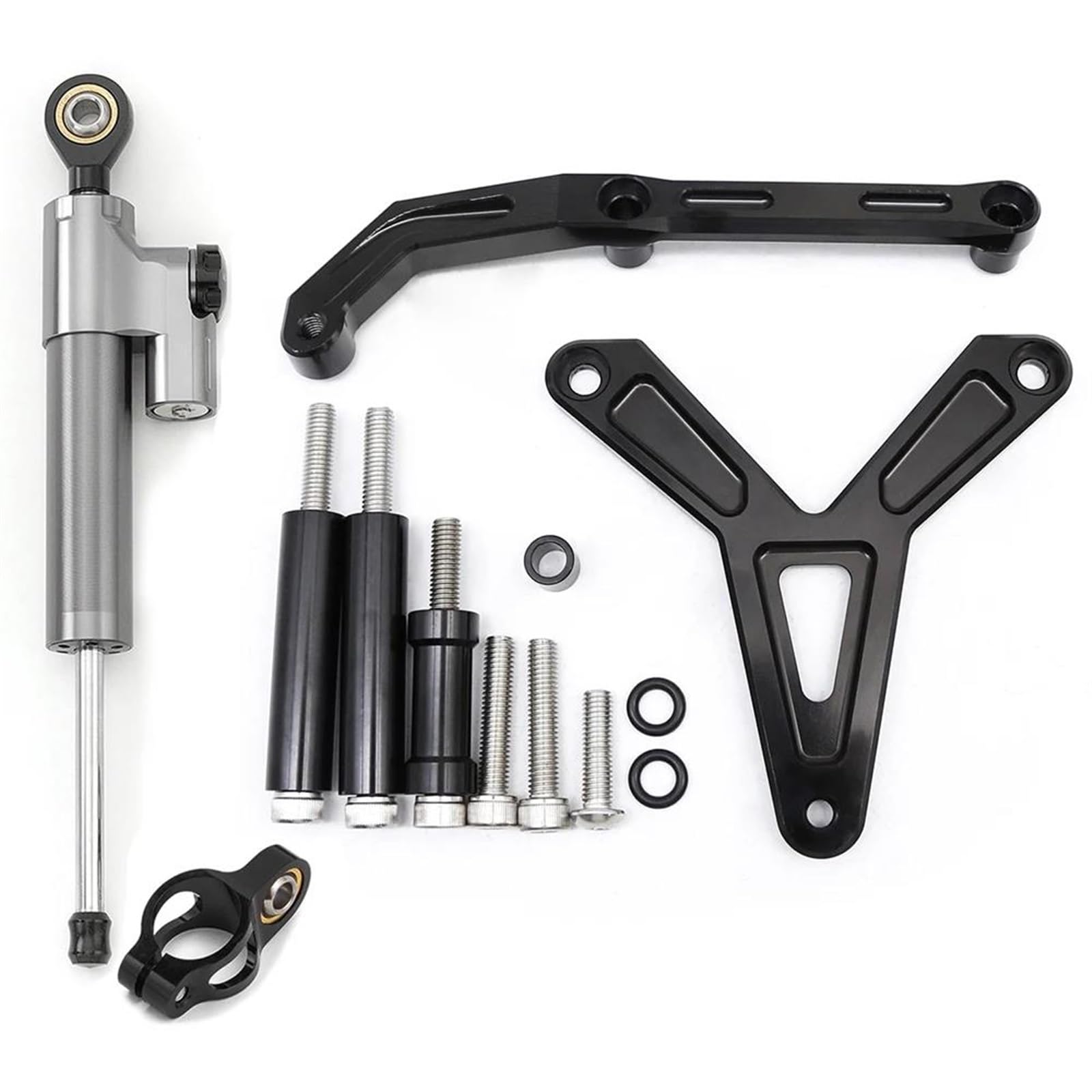 Dämpfer Lenkungsstabilisator Für Tracer 900 GT 2021-2023 Stabilisator Halterung Montage Unterstützung Kit CNC Aluminium Carbon Motorrad Lenkung Dämpfer Lenkungsdämpfer Motorräder Assy(Gray Set) von ATGQBCF