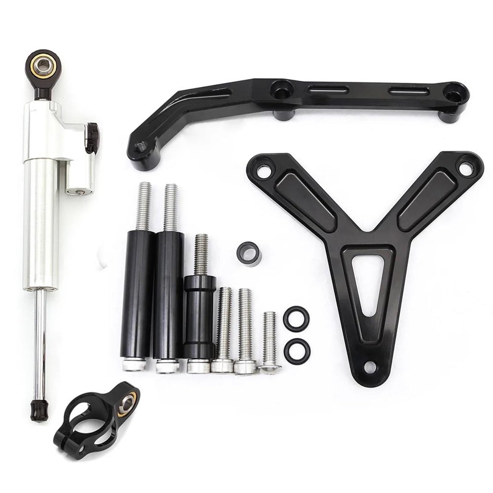 Dämpfer Lenkungsstabilisator Für Tracer 900 GT 2021-2023 Stabilisator Halterung Montage Unterstützung Kit CNC Aluminium Carbon Motorrad Lenkung Dämpfer Lenkungsdämpfer Motorräder Assy(Silver Set) von ATGQBCF