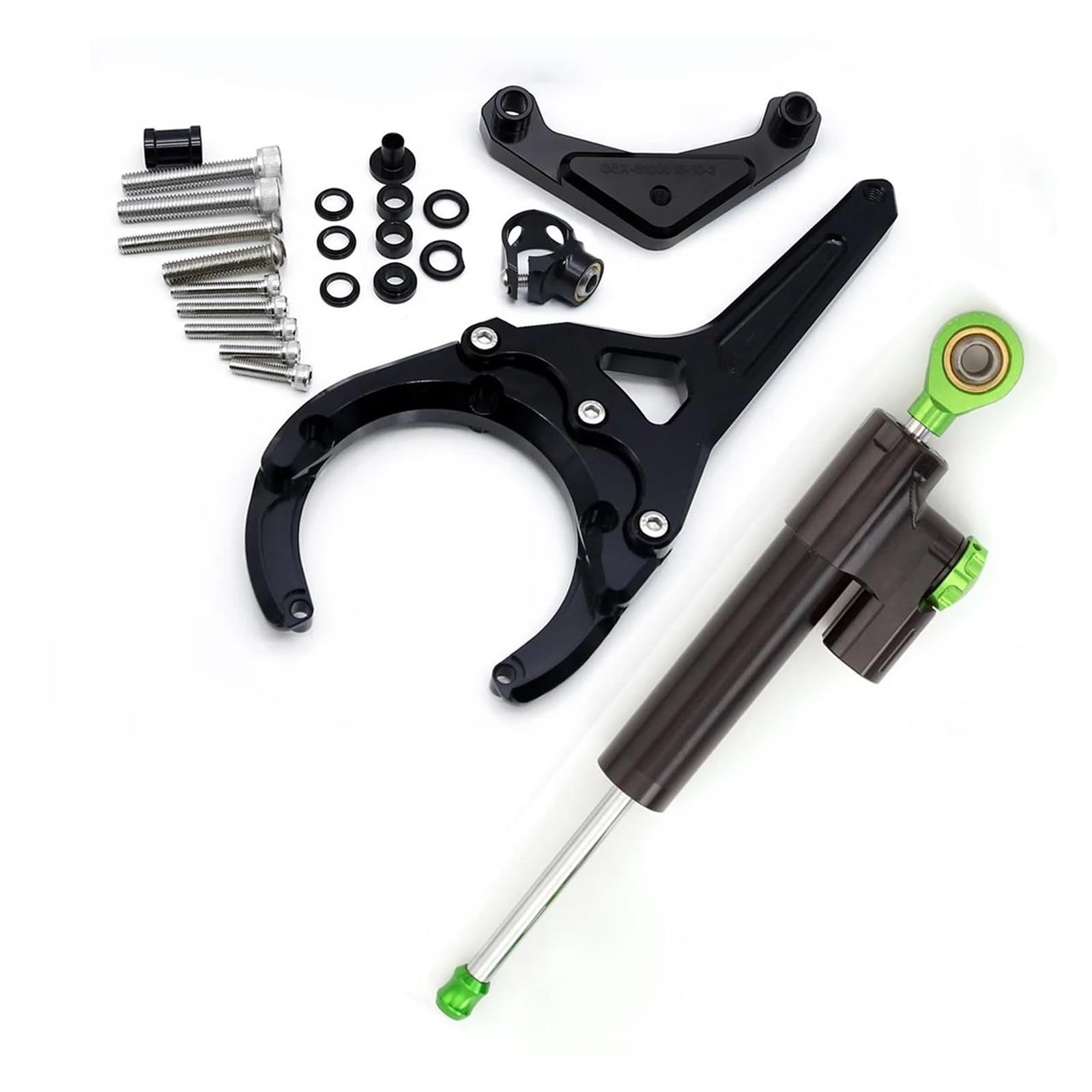 Dämpfer Lenkungsstabilisator Lenkungsdämpfer Motorrad Stabilisieren Dämpfer Halterung Montage Kit Für Suzuki Für GSXS1000/F 2016-2023 CNC Lenkungsdämpfer Motorräder Assy(Black Green Set) von ATGQBCF