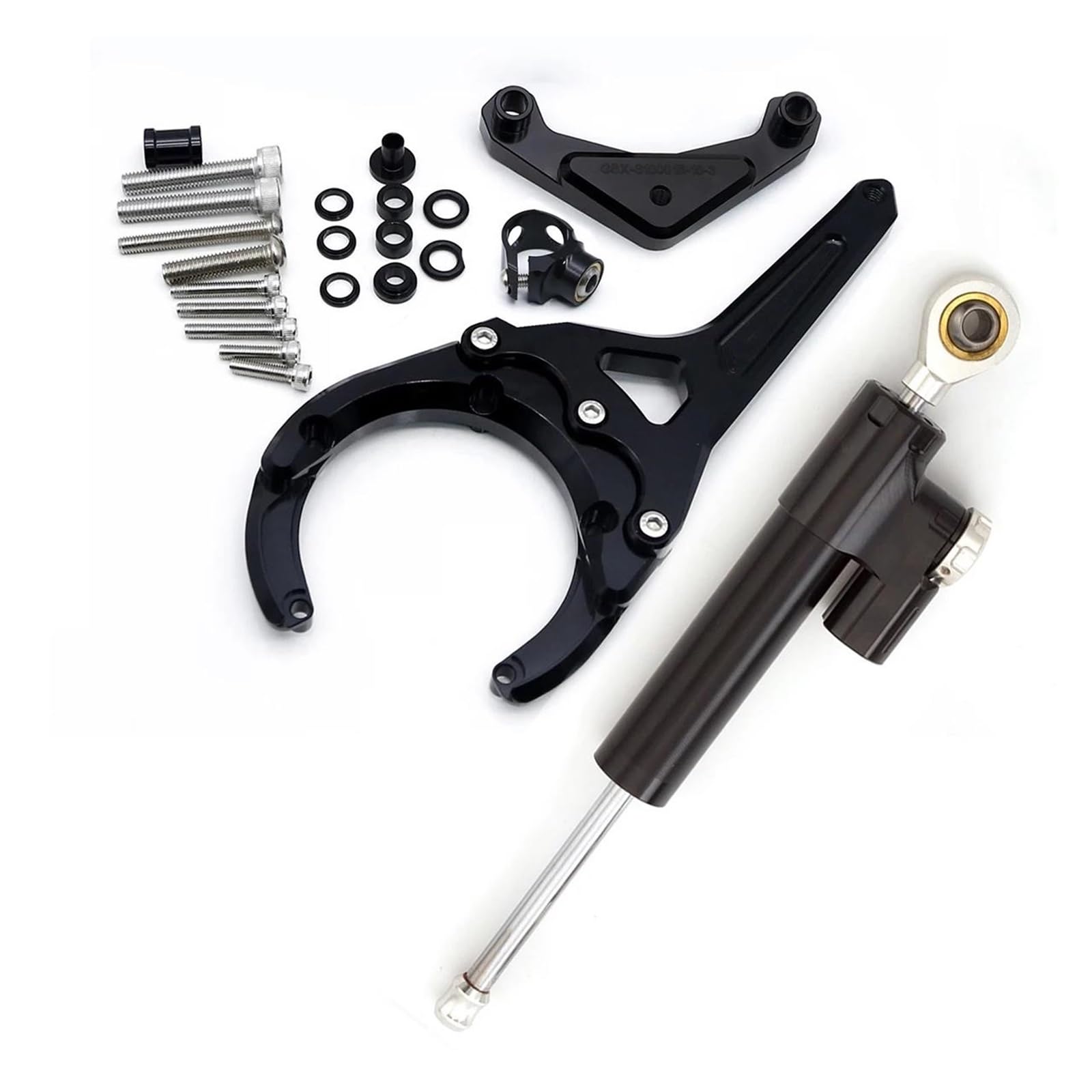 Dämpfer Lenkungsstabilisator Lenkungsdämpfer Motorrad Stabilisieren Dämpfer Halterung Montage Kit Für Suzuki Für GSXS1000/F 2016-2023 CNC Lenkungsdämpfer Motorräder Assy(Black Silver Set) von ATGQBCF