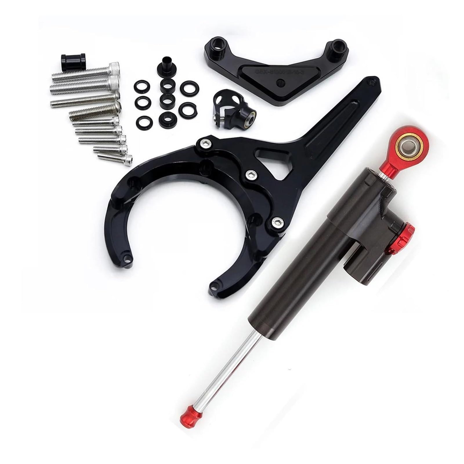 Dämpfer Lenkungsstabilisator Lenkungsdämpfer Motorrad Stabilisieren Dämpfer Halterung Montage Kit Für Suzuki Für GSXS1000/F 2016-2023 CNC Lenkungsdämpfer Motorräder Assy(Black red Set) von ATGQBCF