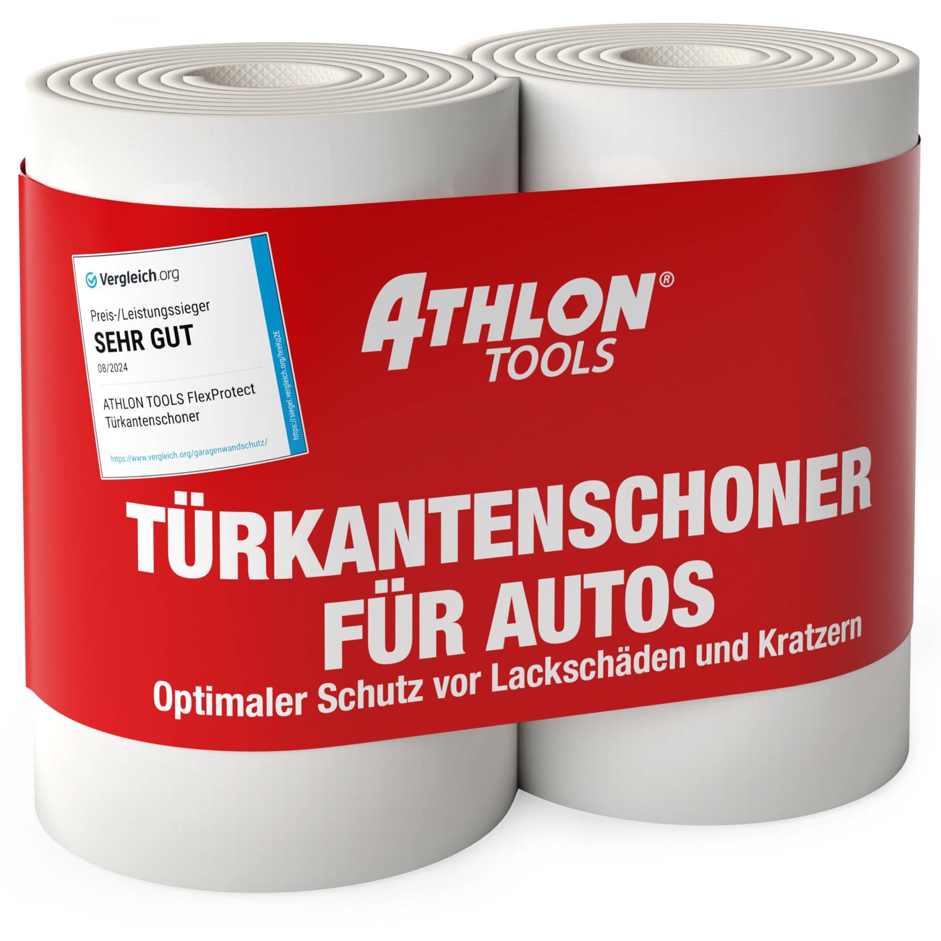 ATHLON TOOLS 2X FlexProtect Garagen-Wandschutz - je 2 m lang - Extra Dicker Auto-Türkantenschutz, Selbstklebend, Schaumstoff-Polster, Wasserabweisend von ATHLON TOOLS