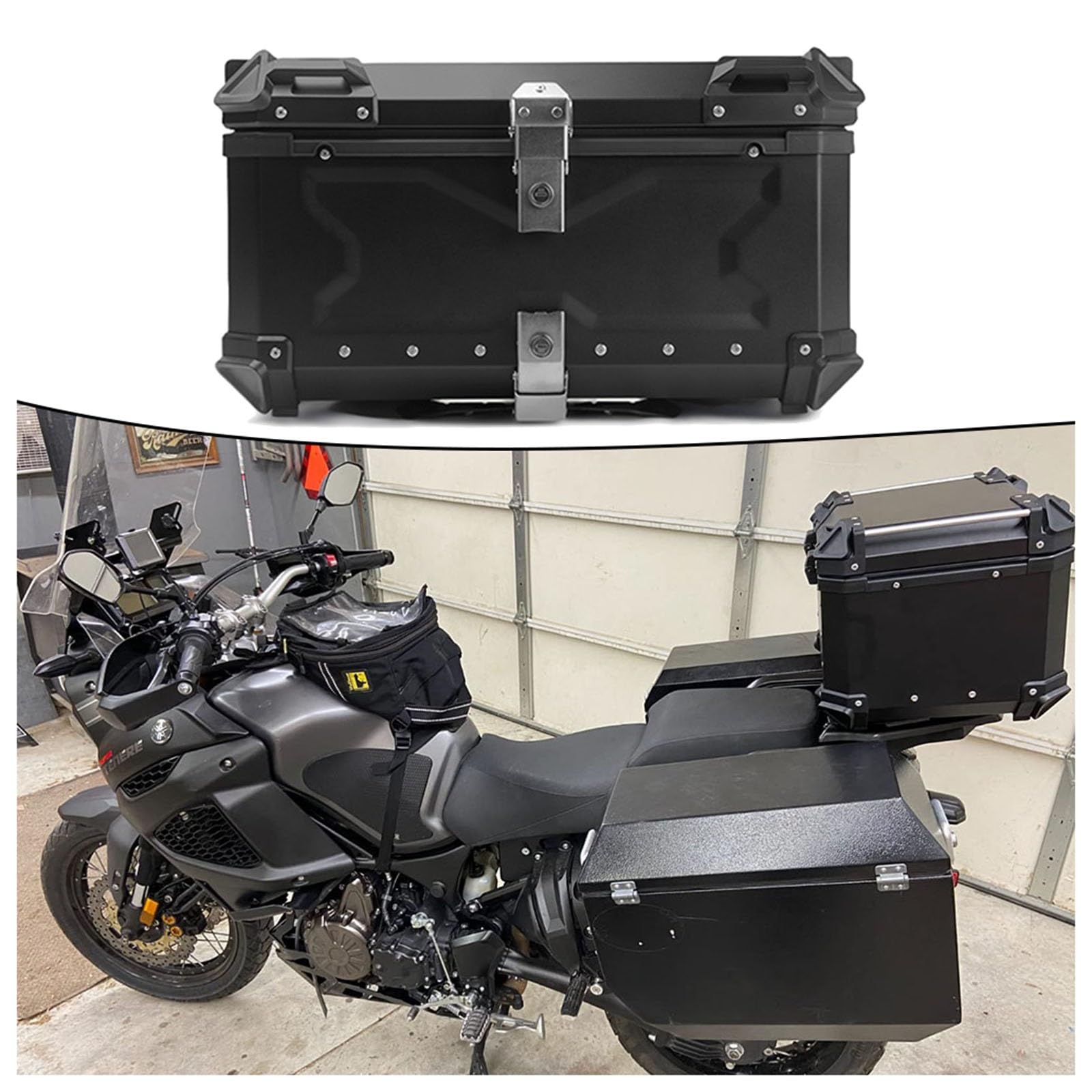 ATHUAH Motorrad-Aufbewahrungsbox, wasserdicht, aus Aluminium, mit Sicherheitsschloss, Schwarz, 100 l von ATHUAH