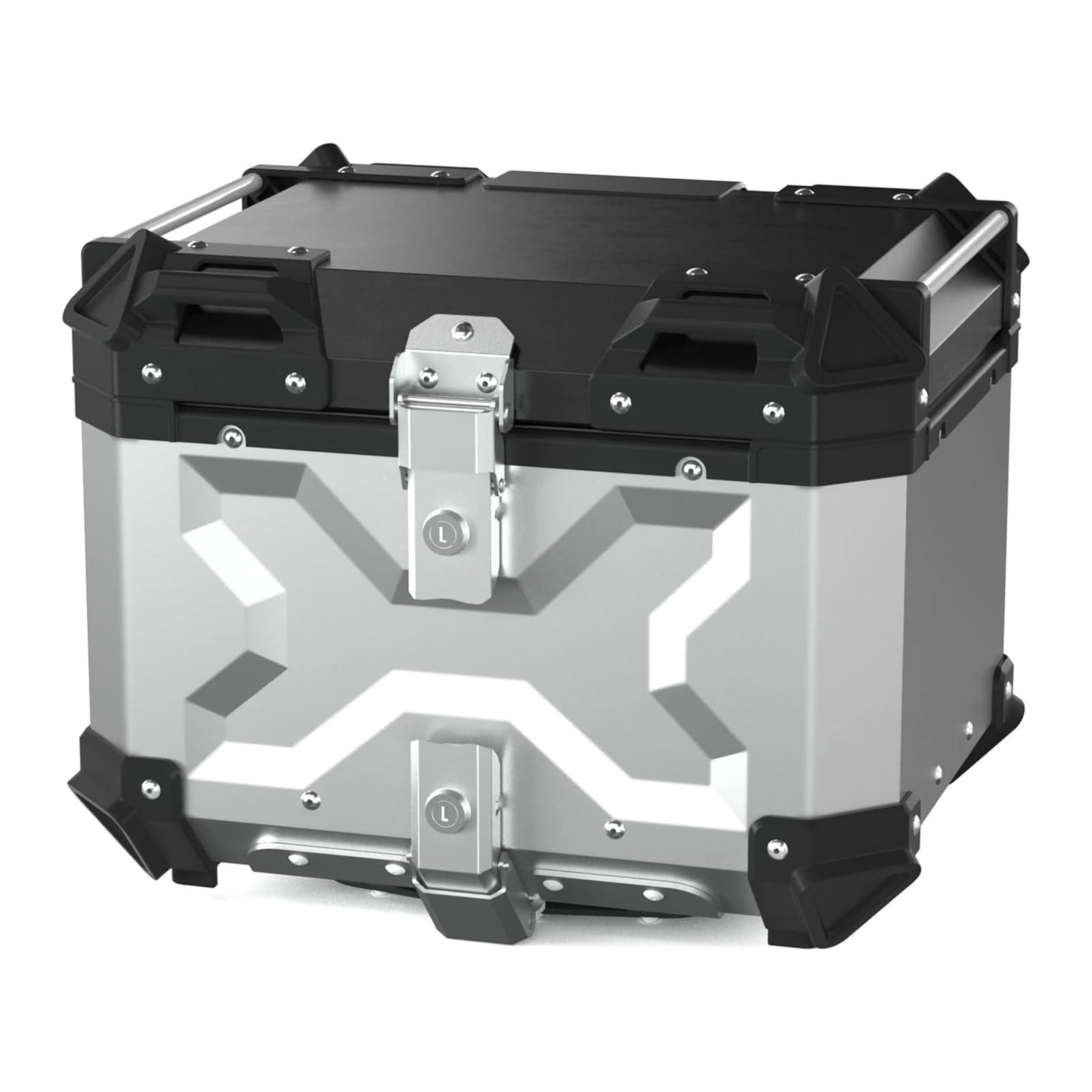 ATHUAH Motorrad-Kofferraumbox, robust, abschließbar, mit Sicherheitsschloss, Aluminium, Topcase, Helmgepäckaufbewahrung (55 l Silber-Kofferraum) von ATHUAH