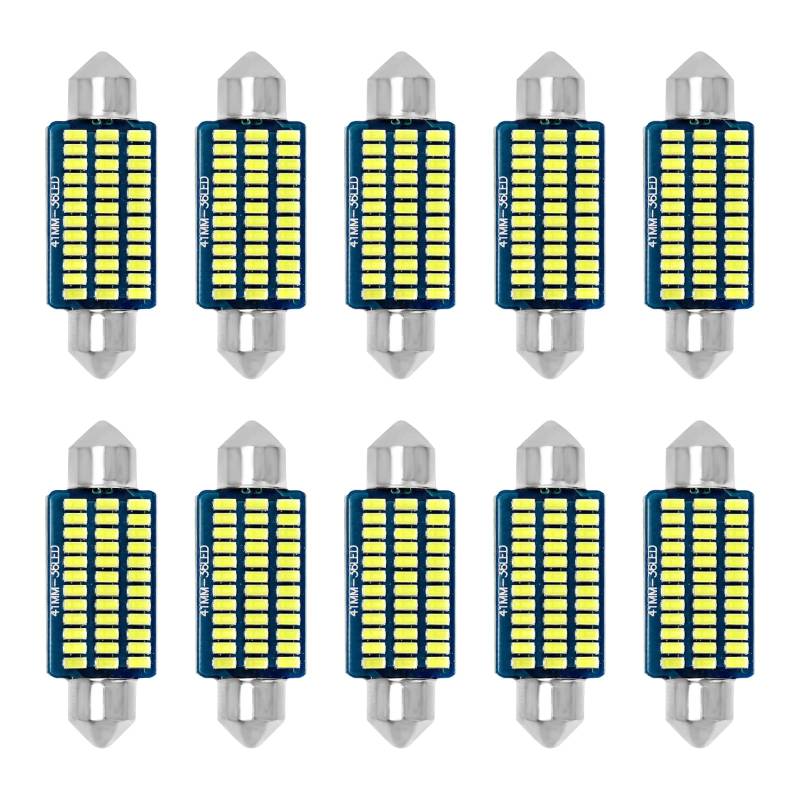 ATJTYSX 10 Stück 41MM 600 Lumen Auto Innen Beleuchtung, Auto Led-Lampe, Lumen Led Innenbeleuchtung Auto, Innenraumbeleuchtung Birne, Innenraum Lampen von ATJTYSX