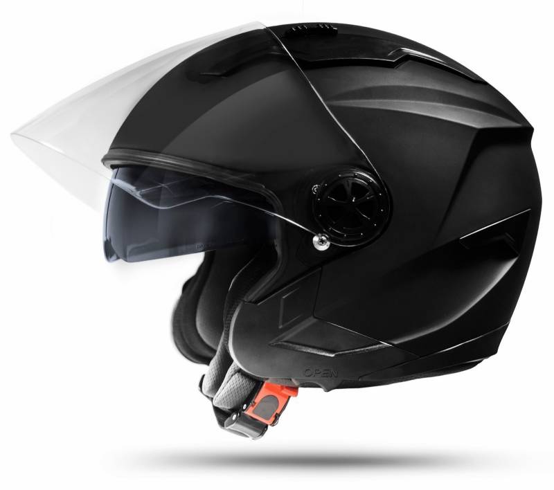 ATO Moto Jet Helm LA Street Motorradhelm mit Doppelvisier System Integrierte Visiermechanik 4 punkt Belüftung und neuster Sicherheitsnorm ECE 2205 Große: L 59-60cm von ATO Moto