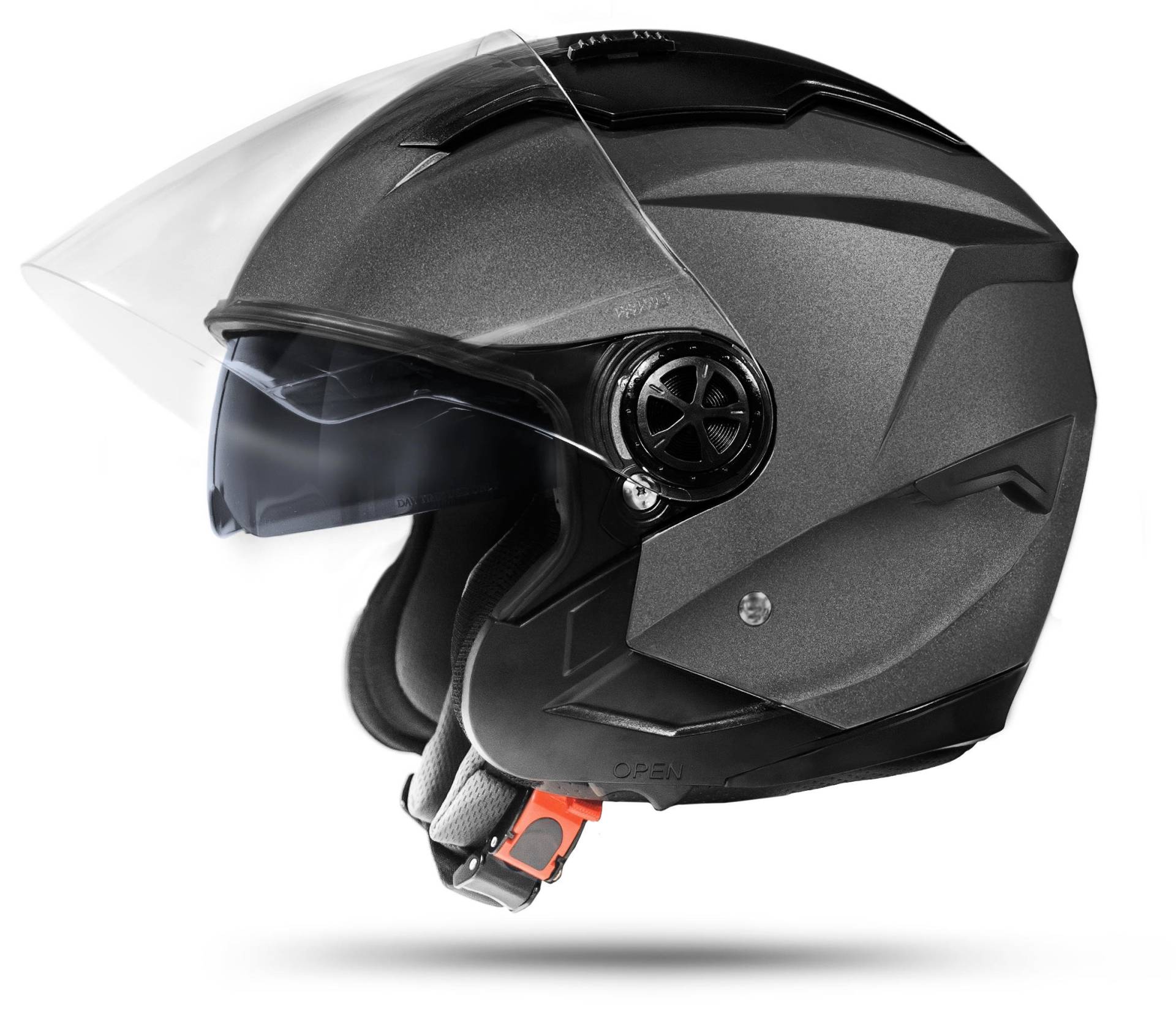 ATO Moto LA Street Jet Helm Grau Größe: S 55/56cm + Doppelvisier System + Integrierte Visiermechanik + 4 punkt Belüftung und neuste Sicherheitsnorm ECE 2205 von ATO Moto