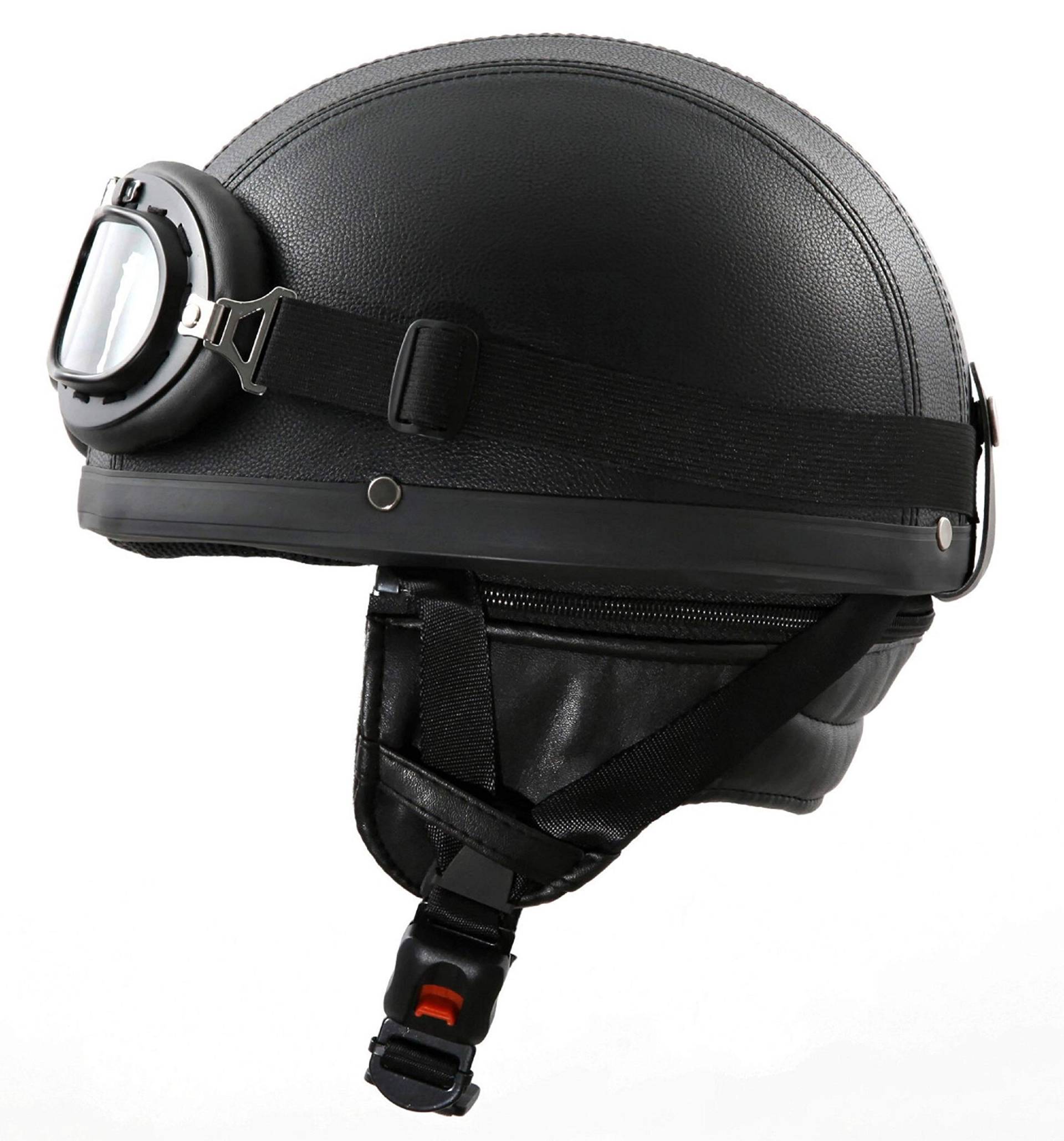 ATO Moto Retro Oldtimer Helm mit Kunstleder bezogen und Fliegerbrille Größe (M 57/58cm) von ATO Moto