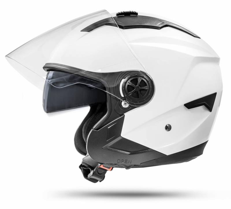 ATO Moto Jet Helm LA Street Motorradhelm mit Doppelvisier System Integrierte Visiermechanik 4 punkt Belüftung und neuster Sicherheitsnorm ECE 2205 Größe: S 55-56cm von ATO Moto