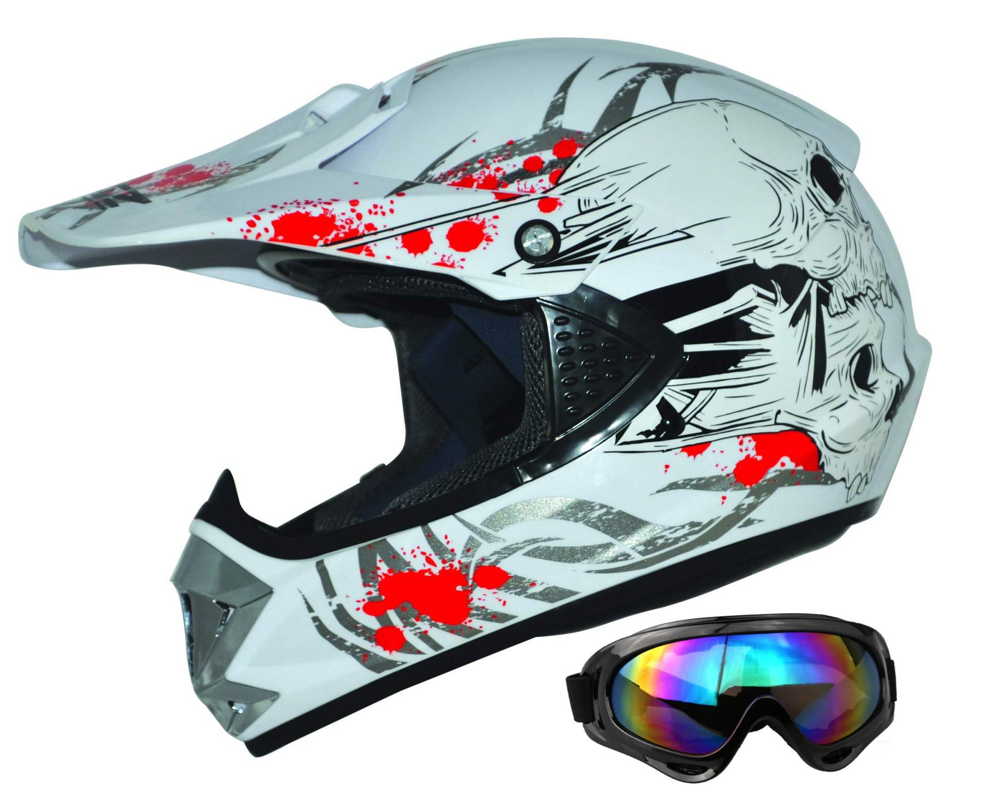 ATO Moto Kids Pro Kinderhelm in Weiß inklusive MX Motorrad Brille von ATO Moto