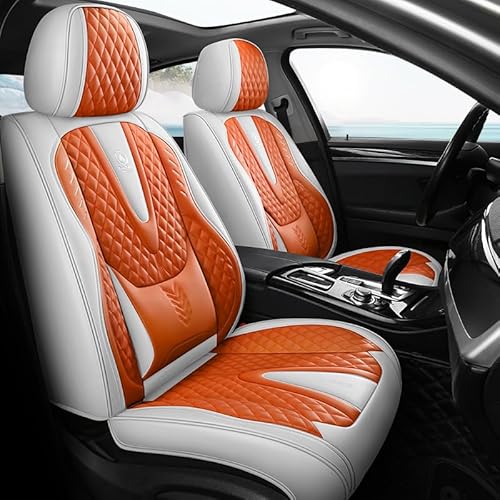 ATTLGR Leder Autositzbezüge Set für Ford Focus 2012-2023 2024+,Allwettertaugliche Wasserdichter Sitzschoner,rutschfeste Atmungsaktiver für Vorder- und Rücksitze,H/White Orange von ATTLGR