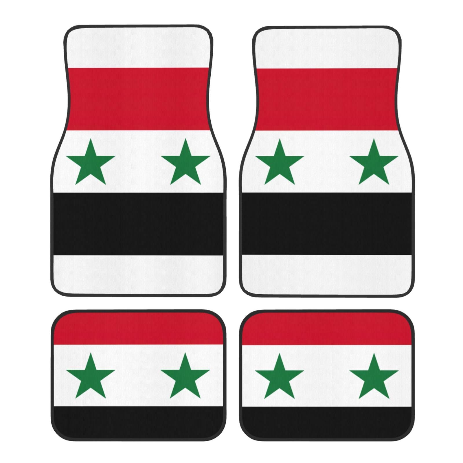 Autofußmatten-Set, Motiv: Flagge der Arabischen Republik Syrien, für SUV, Vans, LKWs, Fußmatten-Set, Fersenpolster, Fahrer, Beifahrer und Heckfußmatten von ATTOUD